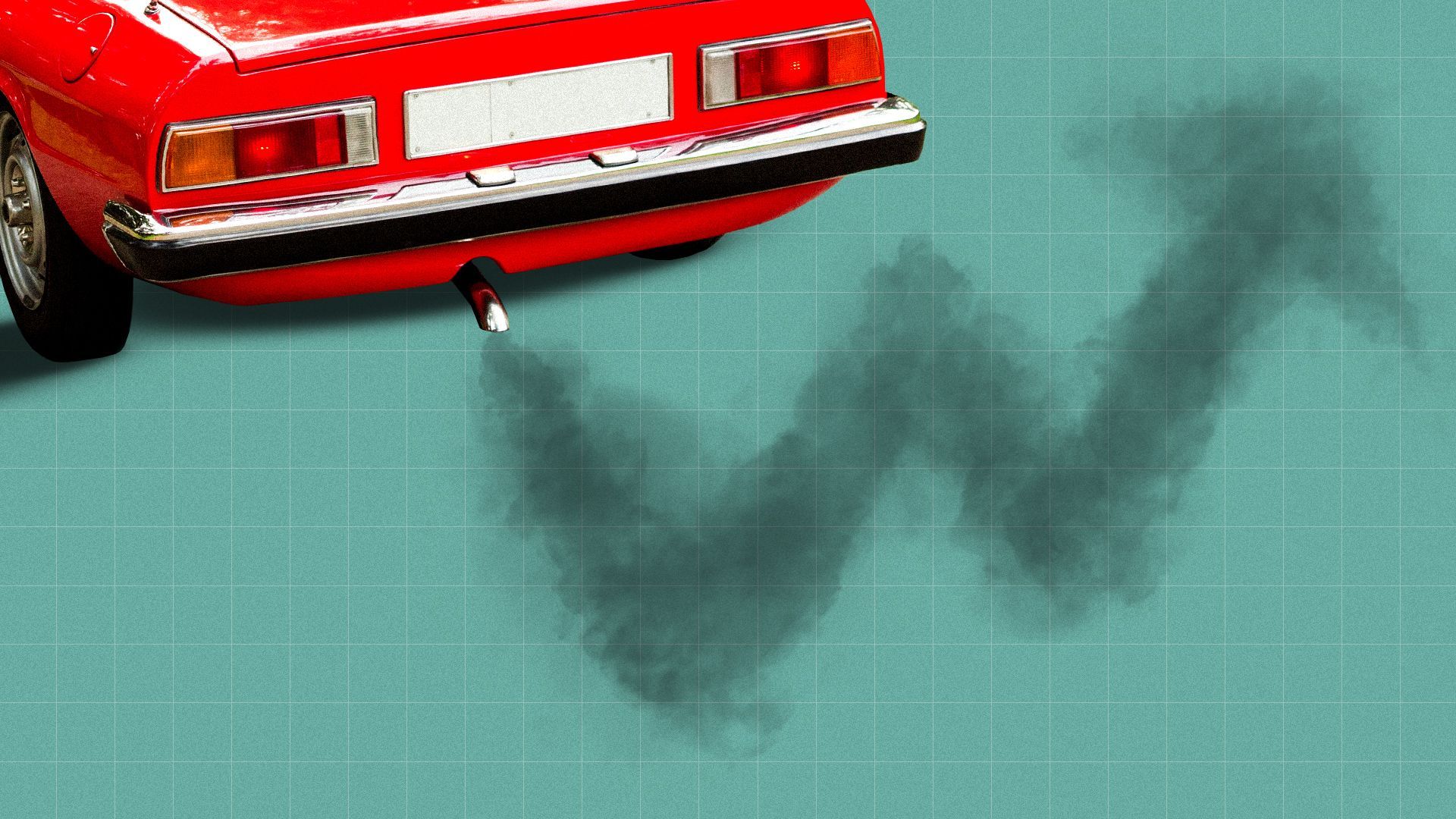 Illustration of a car spewing exhaust in the shape of an upward trendline.