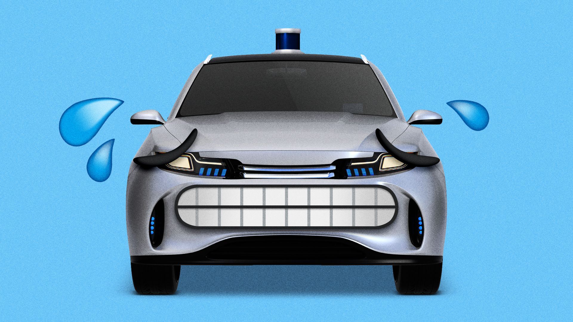 Illustration of a nervous autonomous car. 