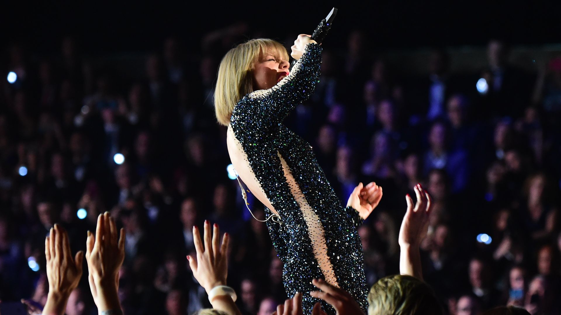 Taylor Swift performing at the Grammys.
