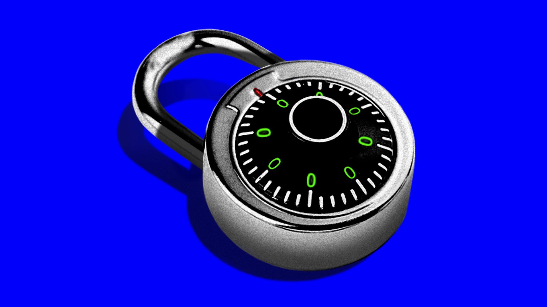 Illustration of a padlock with only zeros on it.