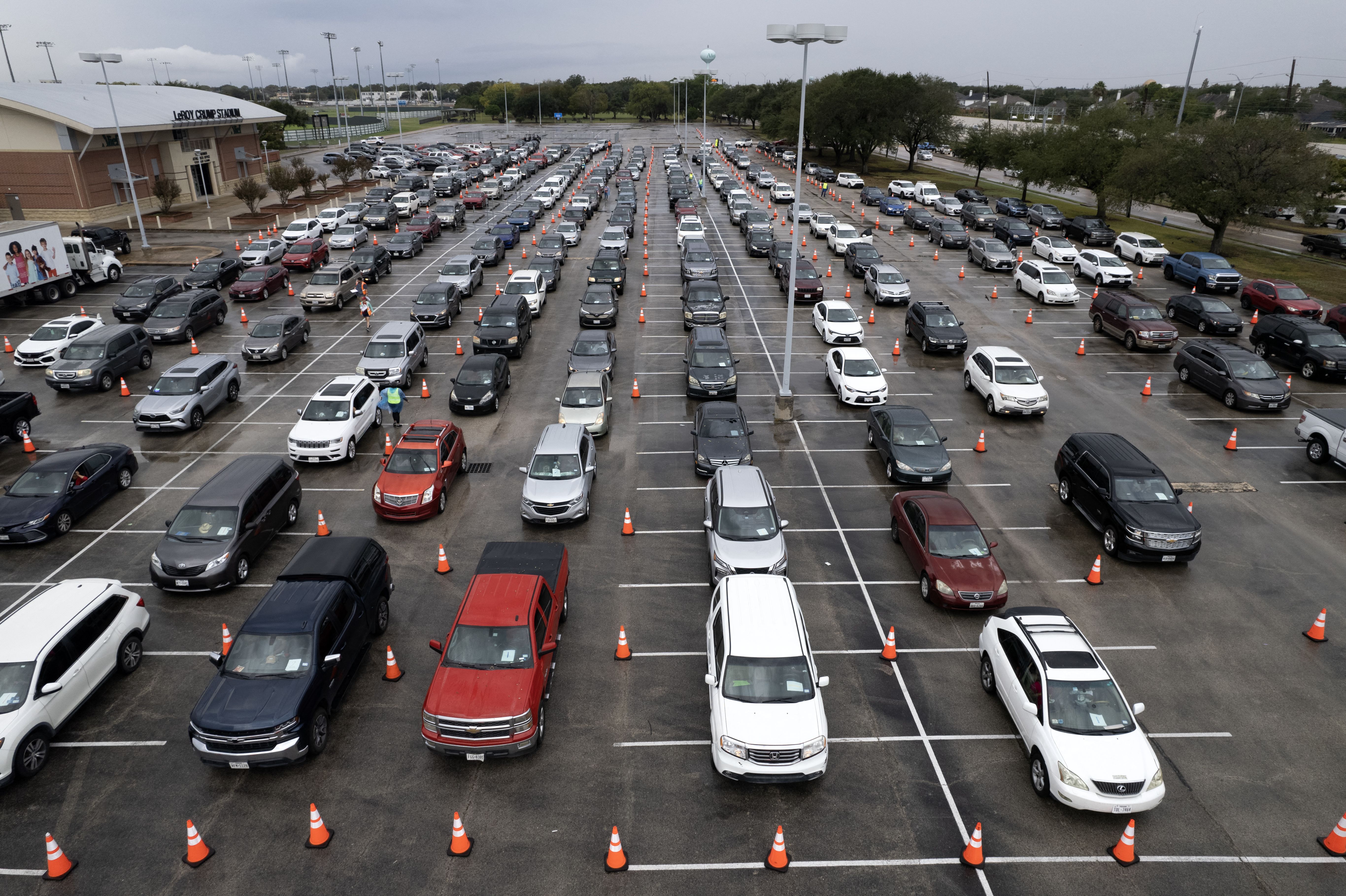 Cars lined up outside a food bank