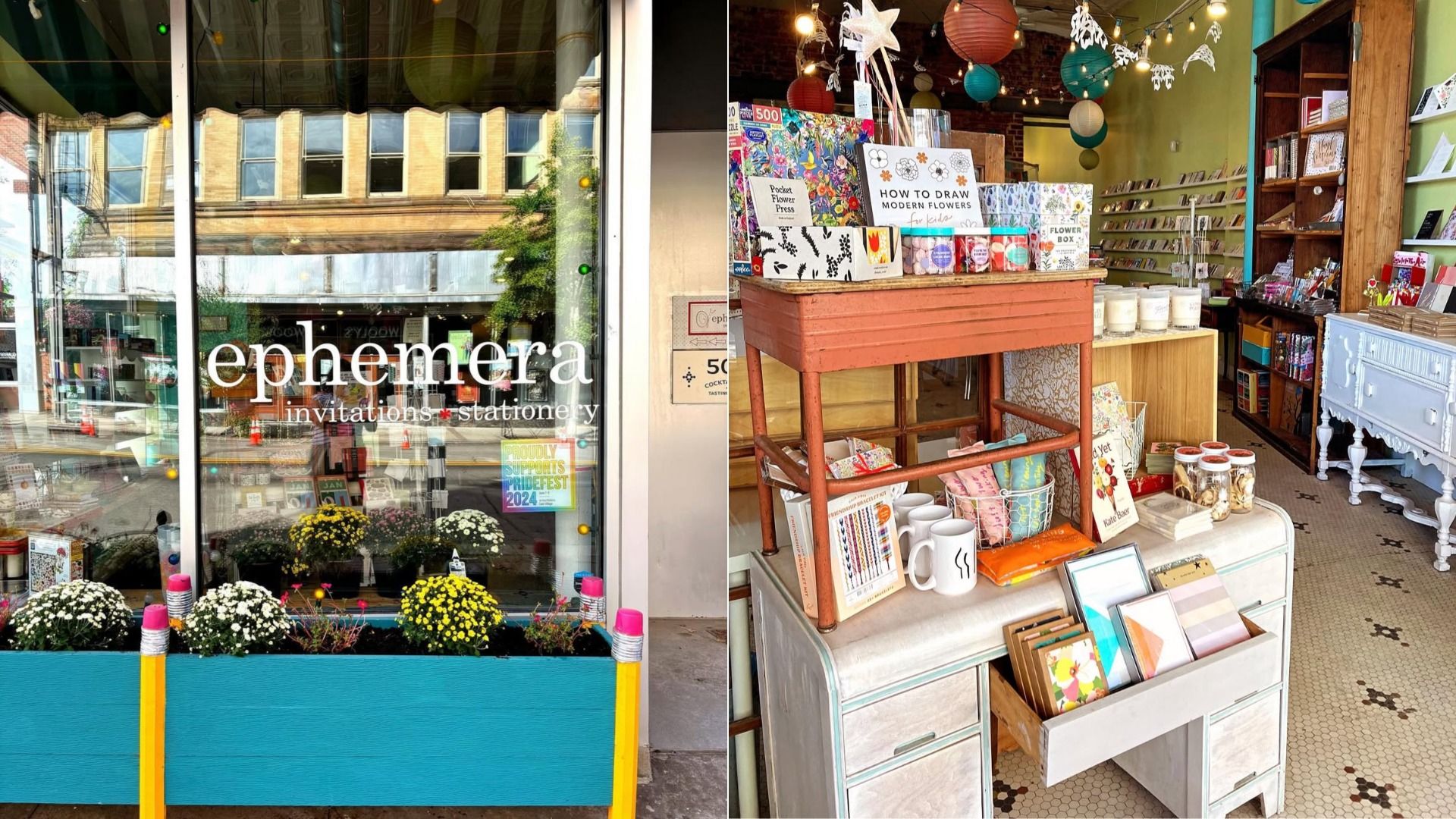 Ephemera store front and the inside of the shop