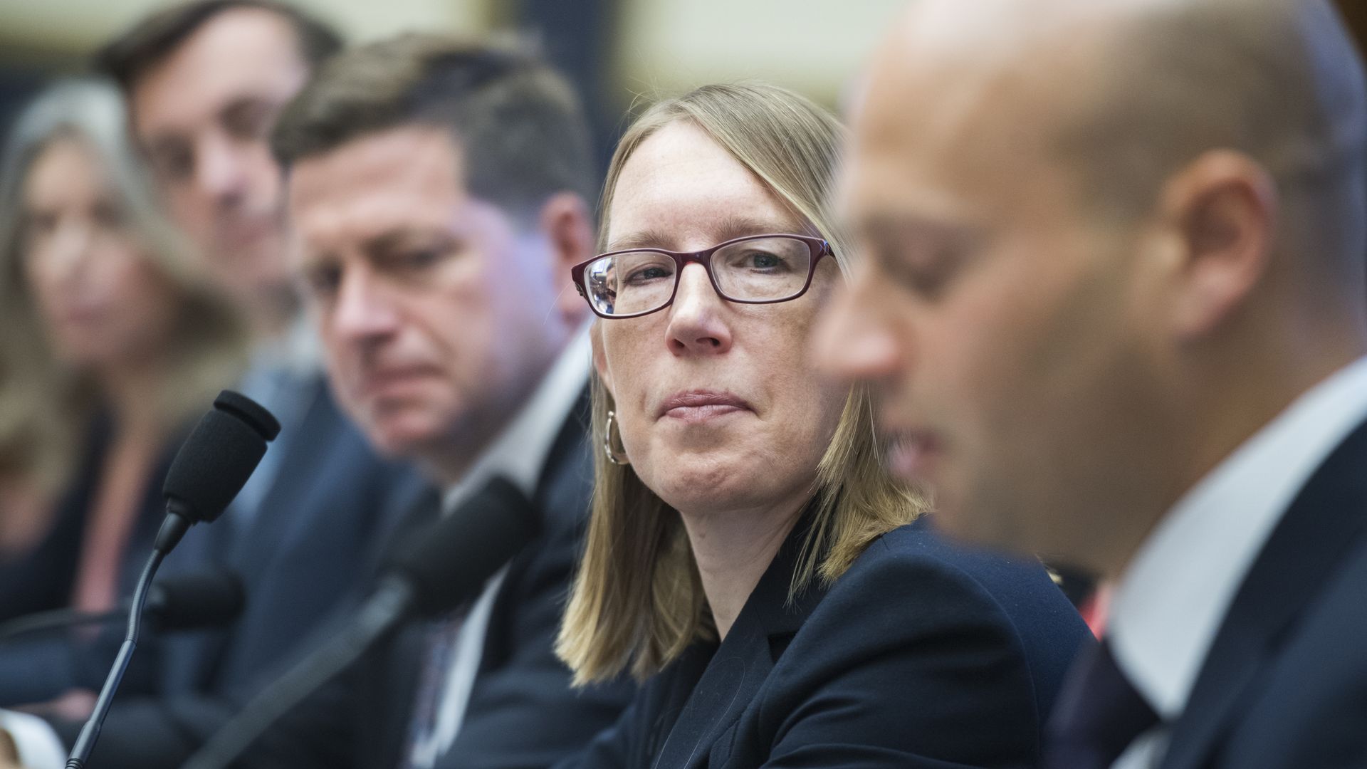 Hester Peirce looking toward the camera during a House Financial Services Committee hearing.
