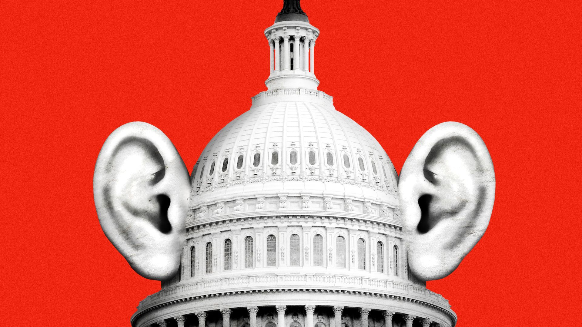 Illustration of the Capitol Building with giant ears