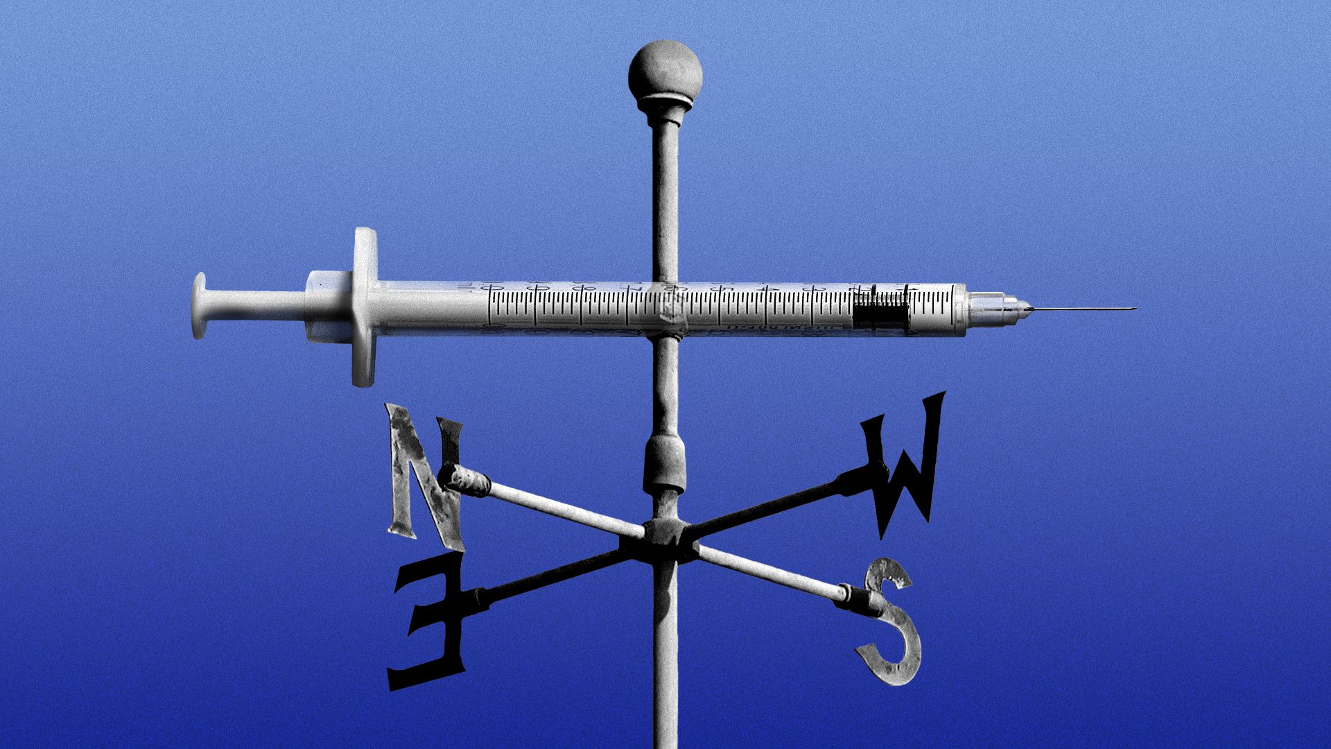 Illustration of a syringe on a weather vane.