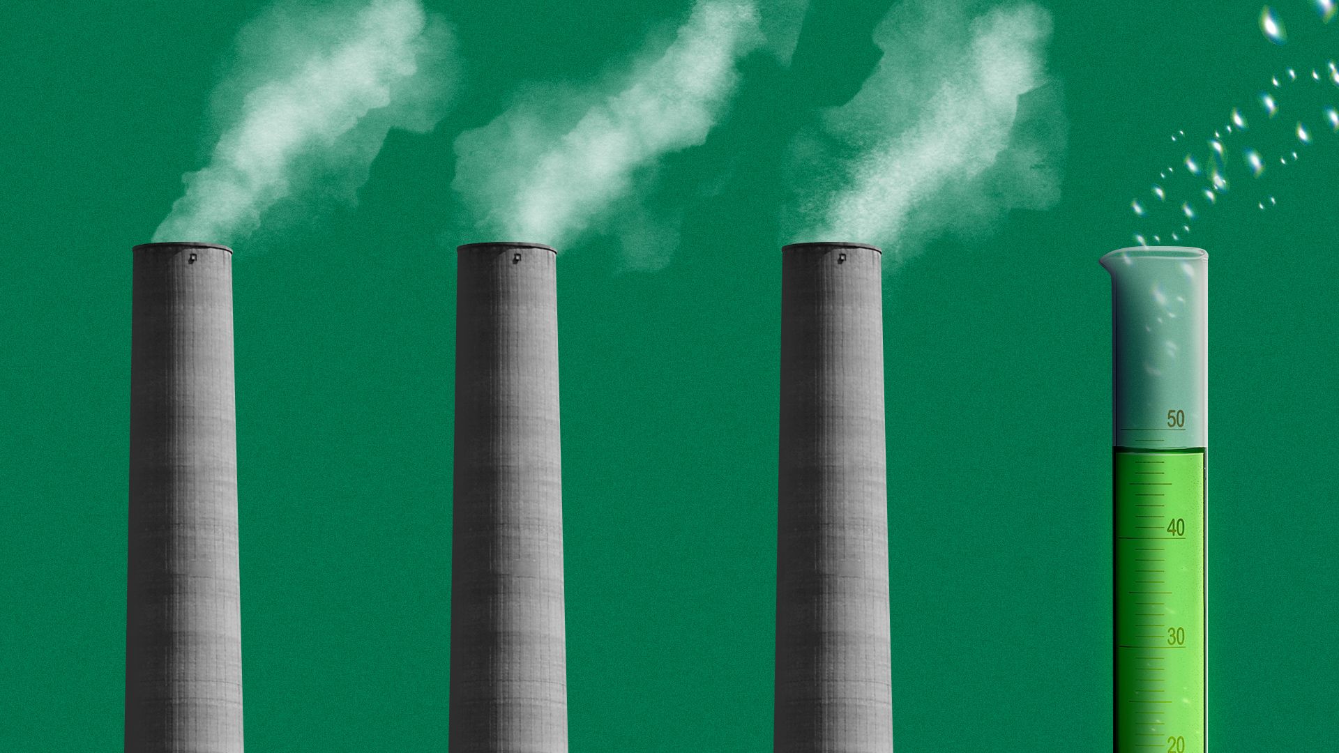 Illustration of repeating smokestacks with the one on the far right as a test tube. 