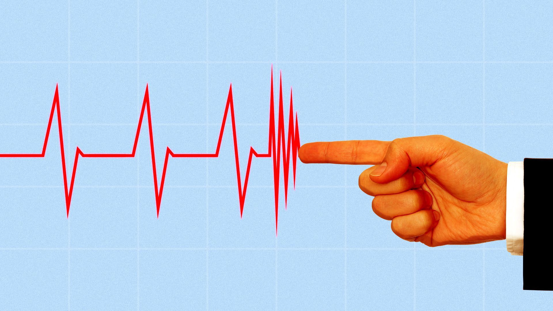 Illustration of President Trump's hand stopping a heart monitor signal