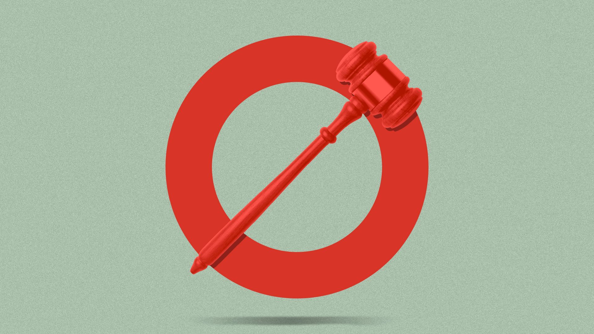 Illustration of a general prohibition symbol, with a gavel as a crossbar.