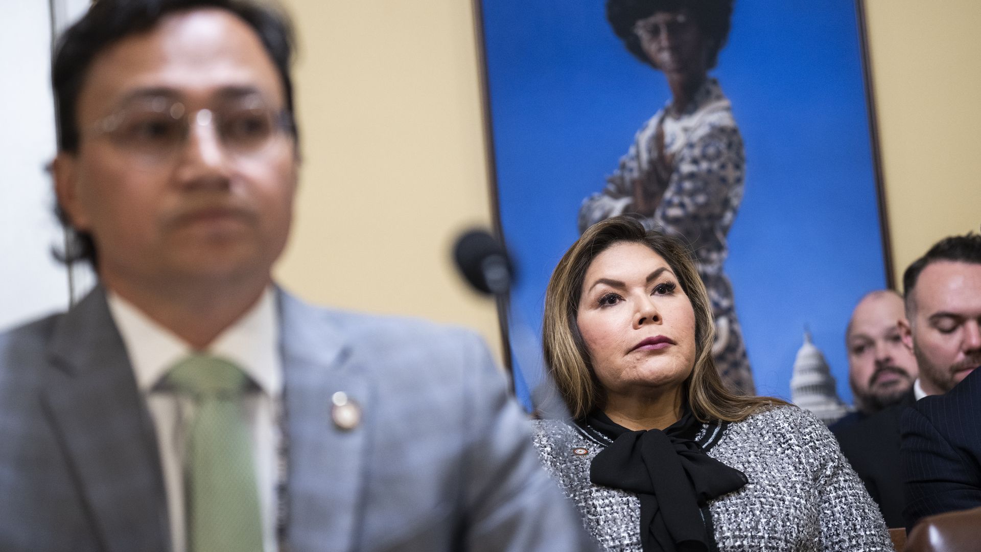 Kimberly Teehee, the Cherokee Nation's delegate-designate to the House, looks on as Chief Chuck Hoskin Jr., chief of the Cherokee Nation, testifies during the House Rules Committee hearing.