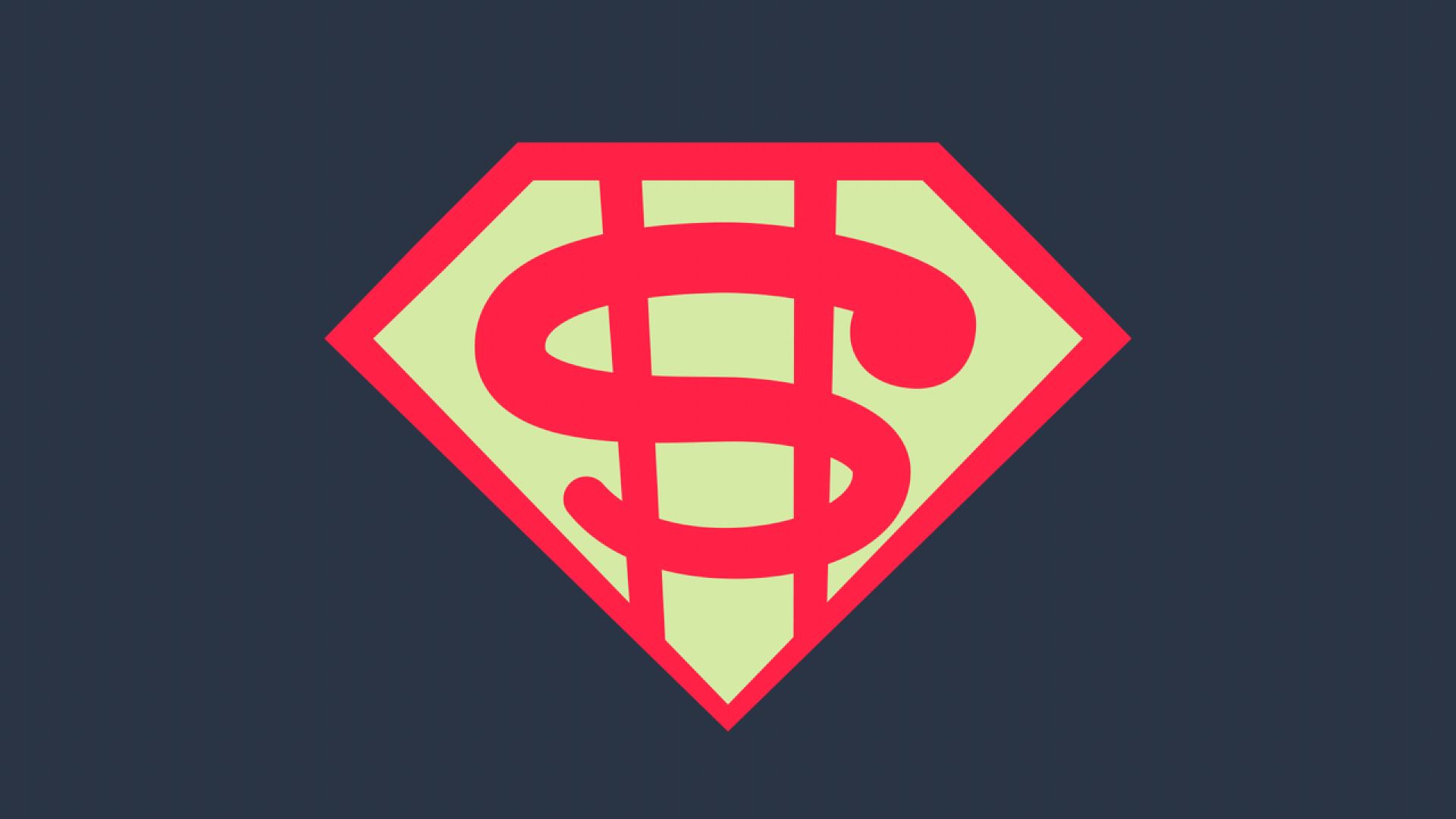 Illustration of a superhero symbol with a dollar sign that changes to a question mark.