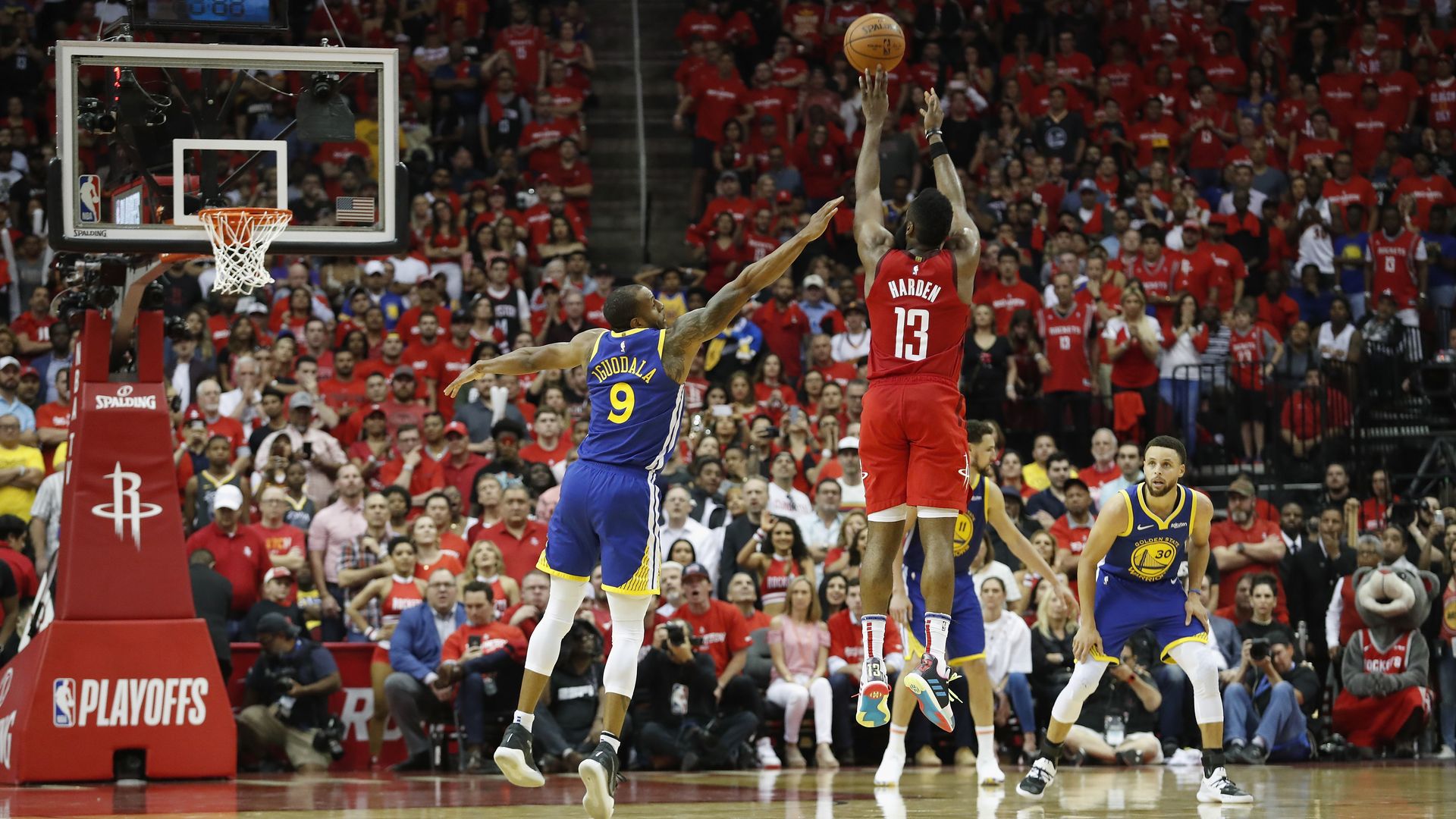 James Harden shoots a three