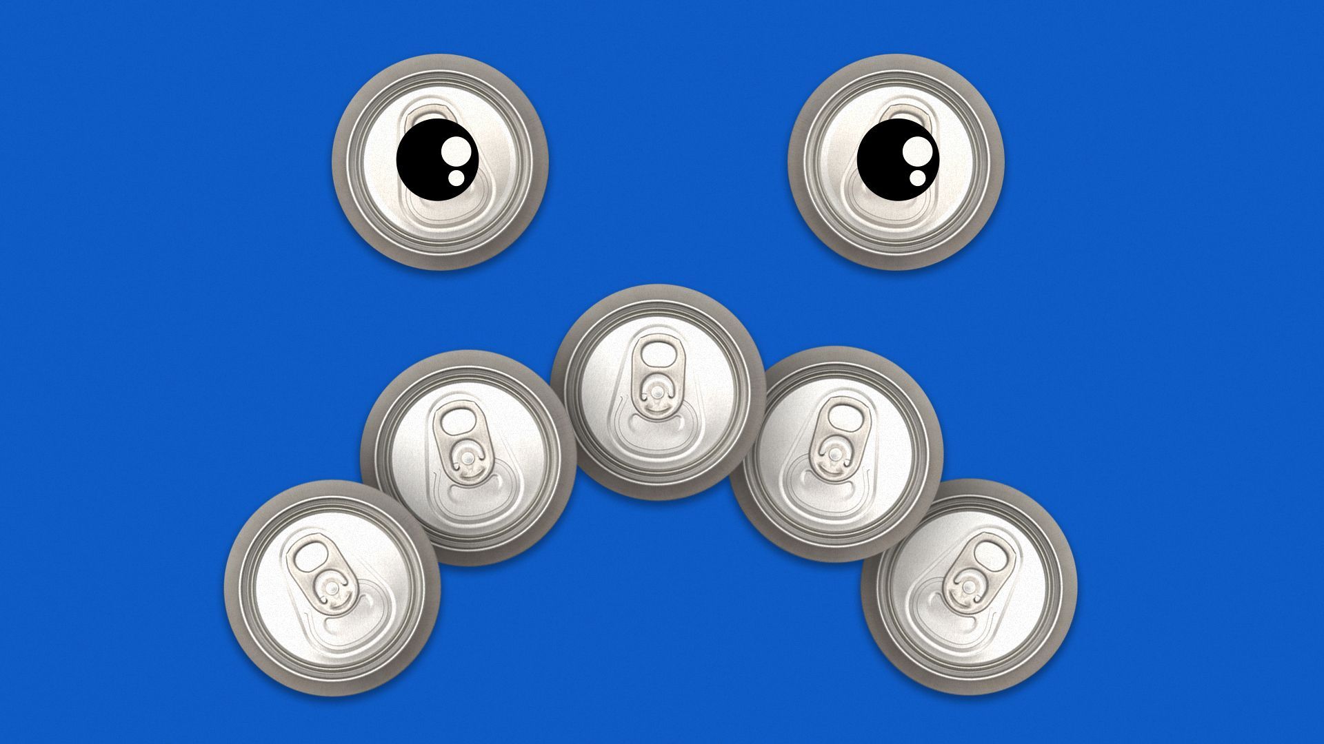 Illustration of soda cans creating a frowning face