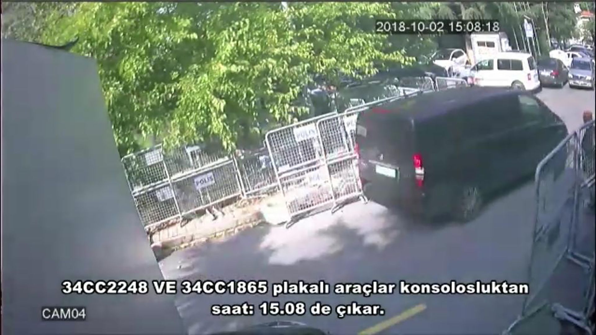 A police CCTV video allegedly shows a black van in front of the Saudi consulate in Istanbul on October 2 when journalist Jamal Khashoggi gone missing. Photo: Sabah Newspaper/AFP/Getty Images