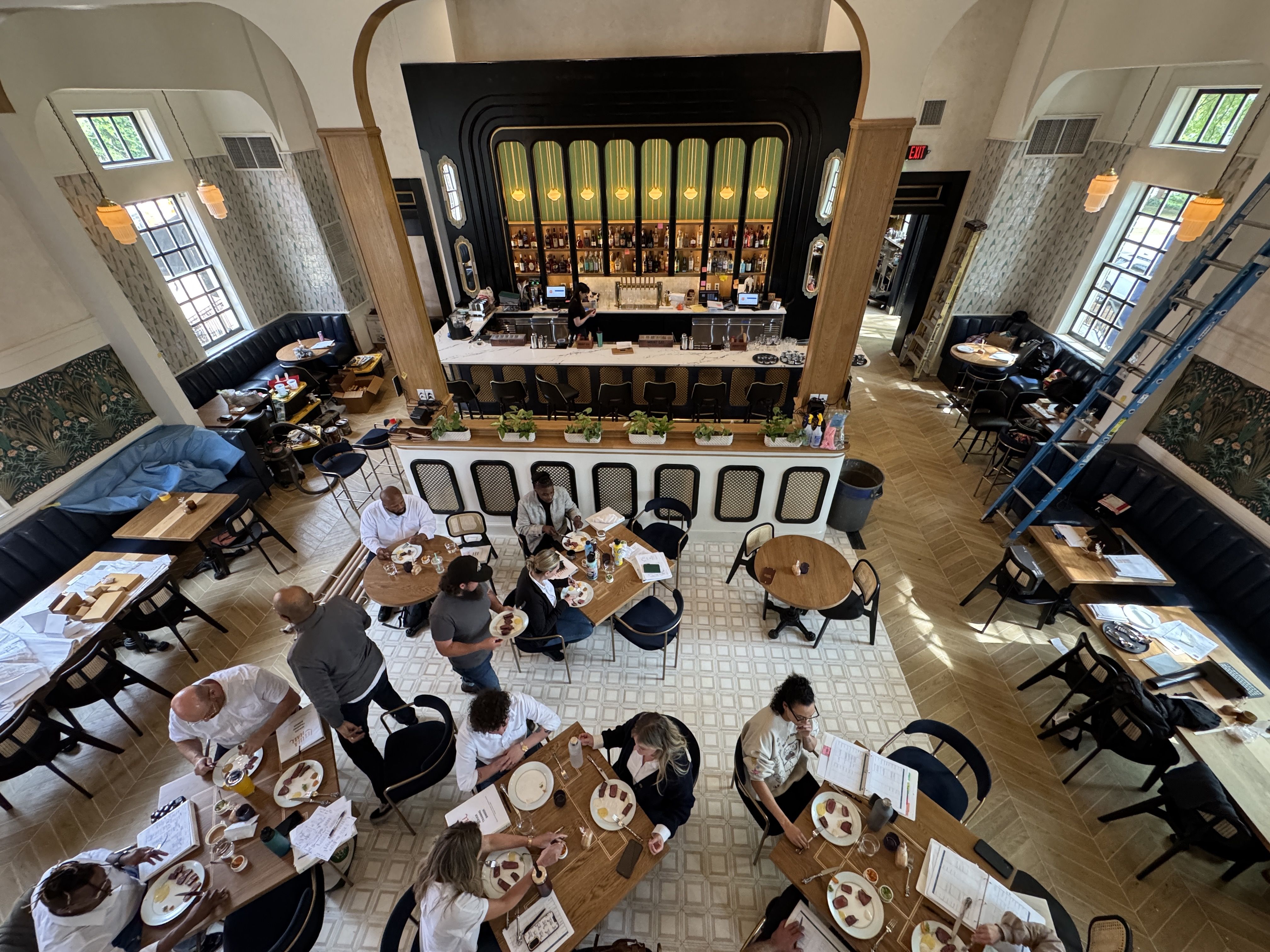 view from above of a dining room