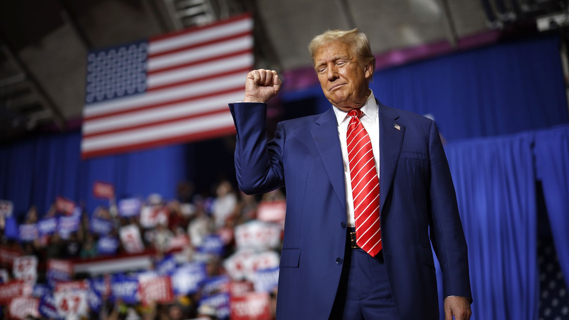 Former President Trump takes the stage during a campaign rally in Johnstown, Pa., on August 30, 2024. 