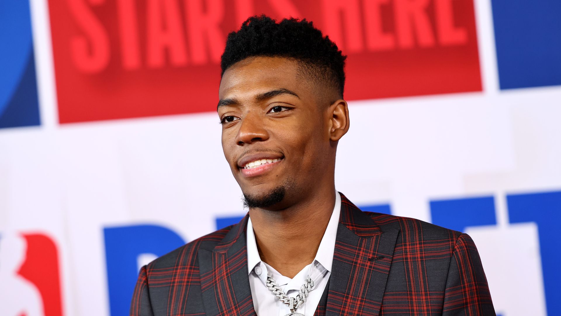 Brandon Miller arrives on a red carpet prior to the first round of the 2023 NBA Draft 