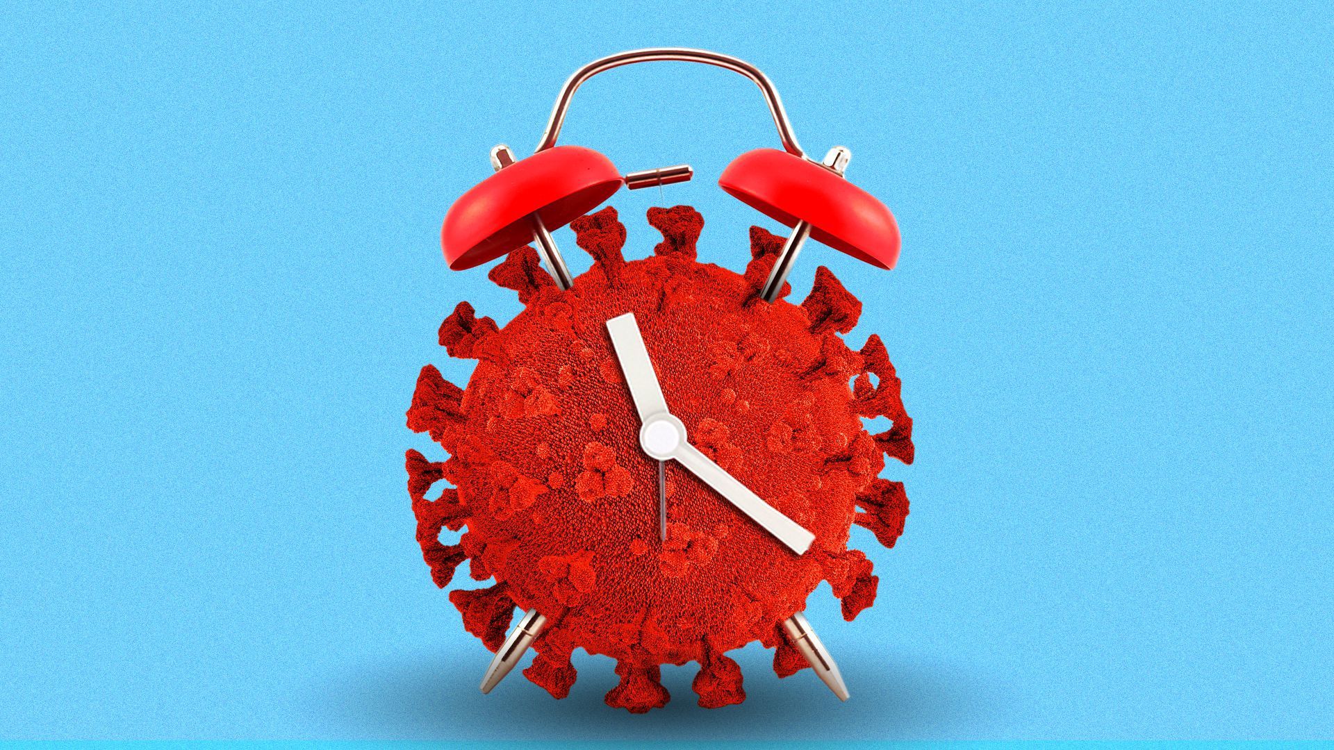 Illustration of an alarm clock made from COVID.