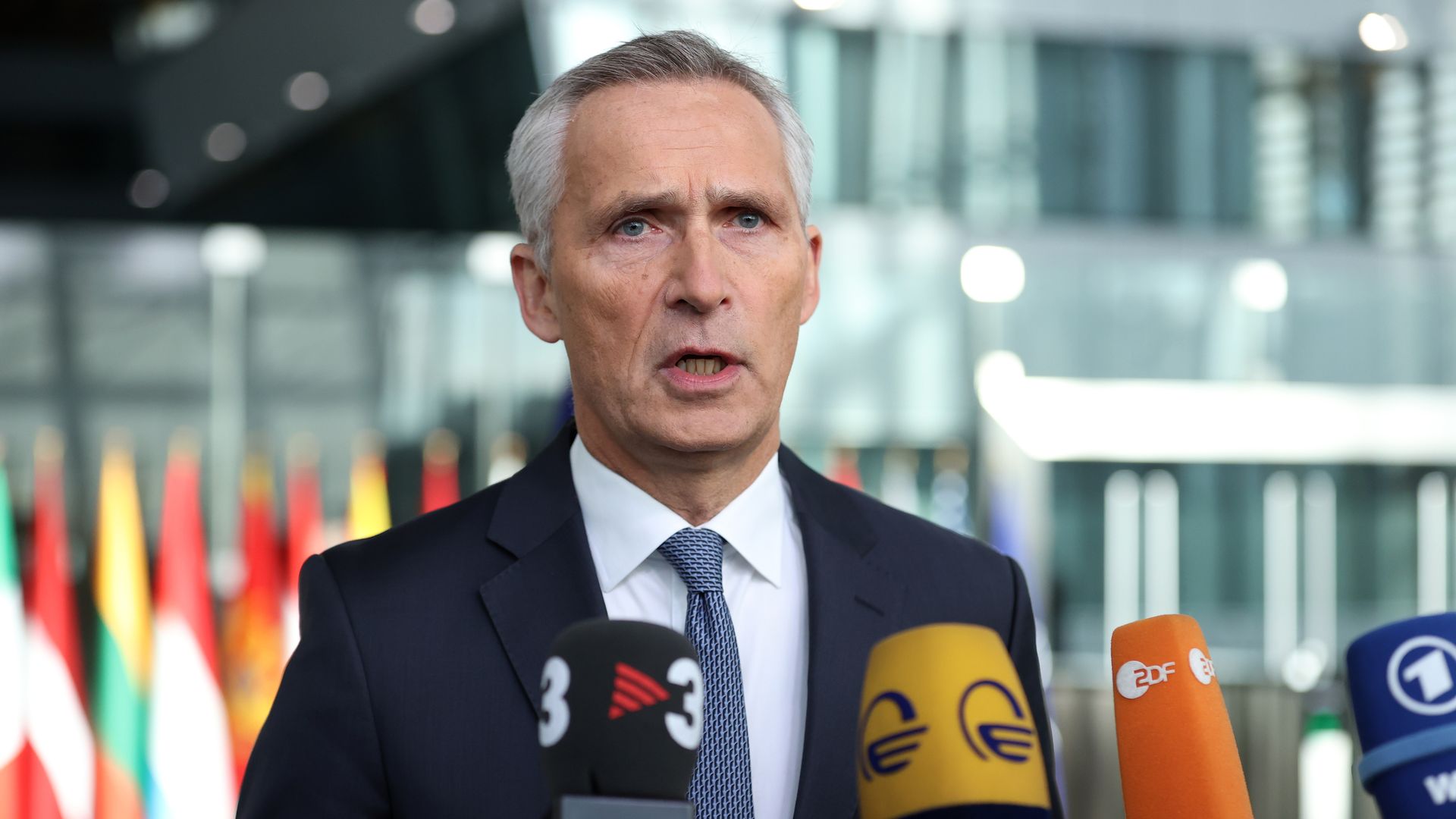 NATO Secretary General Jens Stoltenberg speaks to the press 
