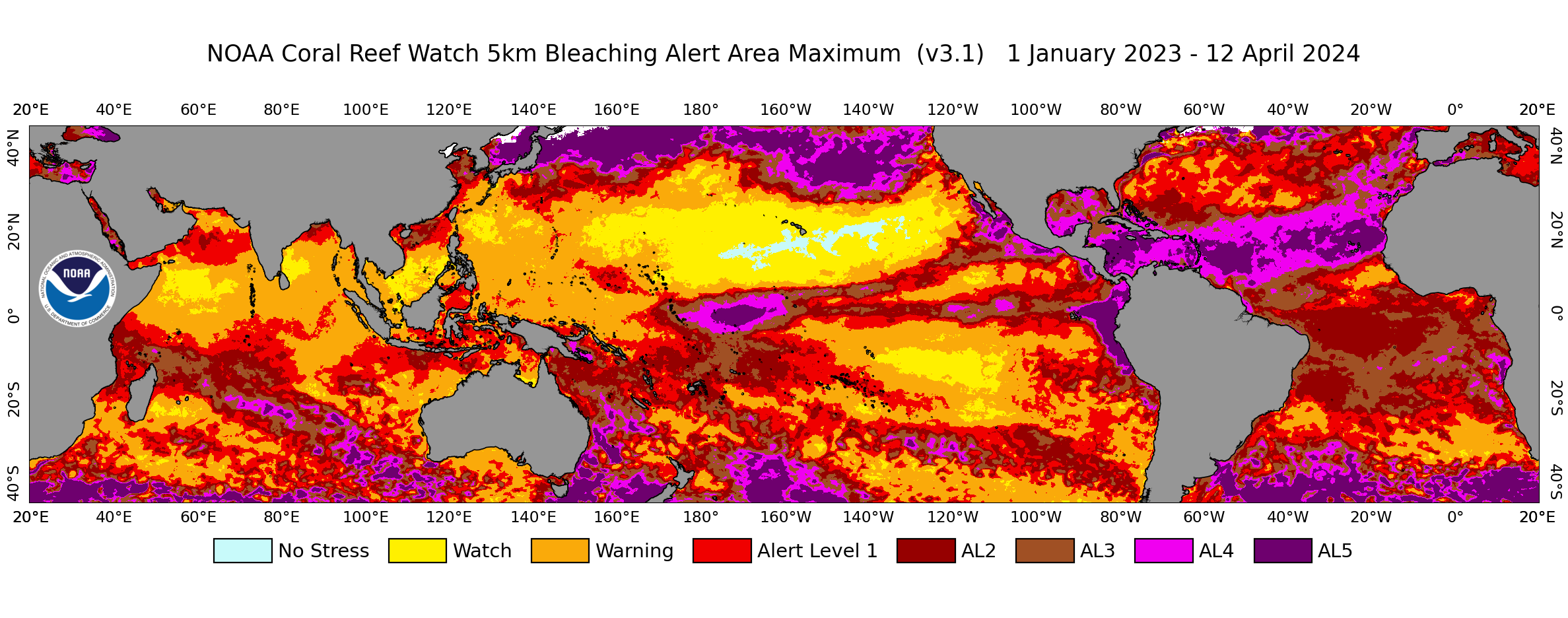 An NOAA map of ocean temperatures.