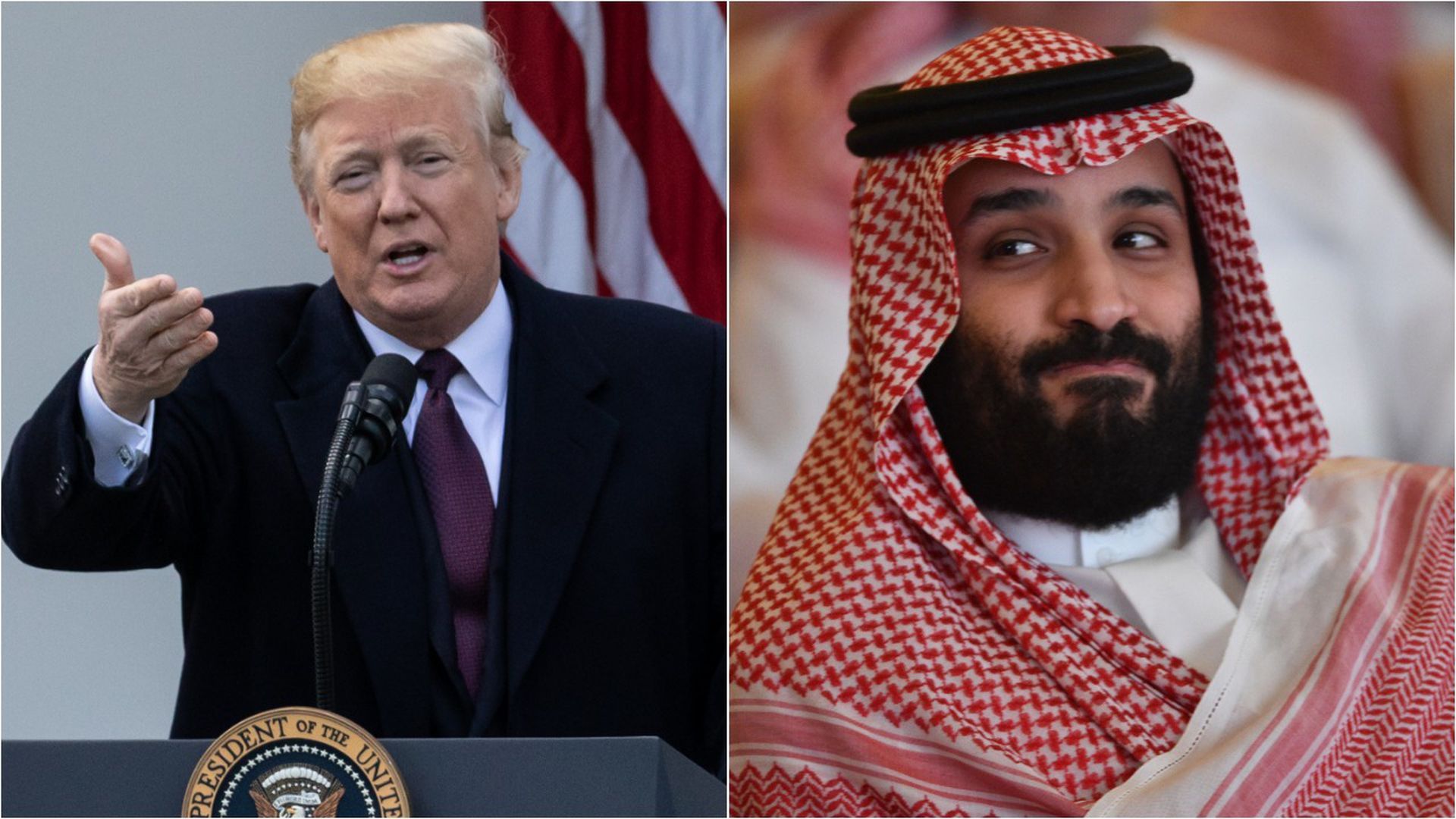 Split picture of President Trump and Mohammed bin Salman