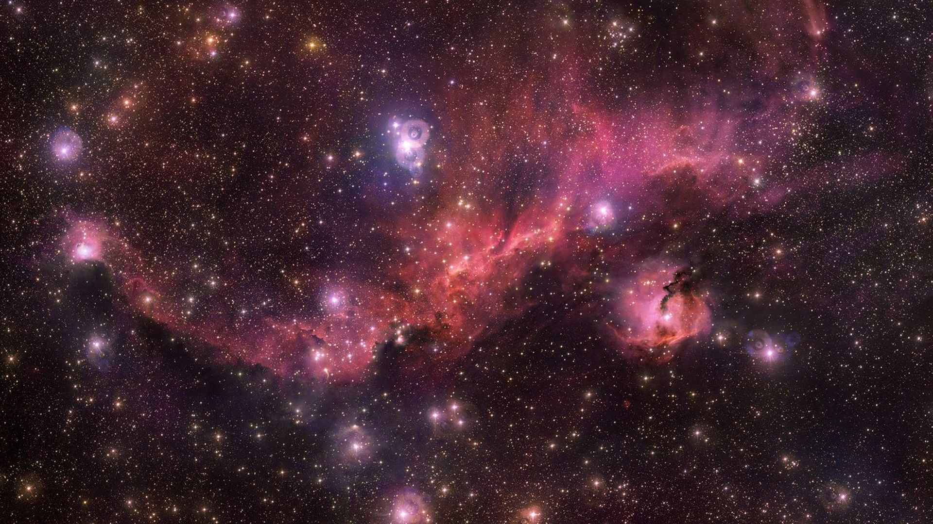 The Seagull Nebula glowing in red