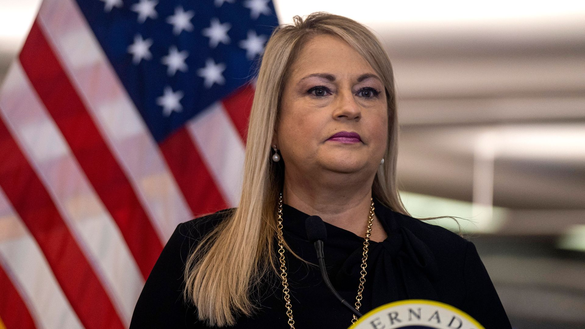 Puerto Rico Governor Wanda Vazquez Garced speaks during a press conference in June