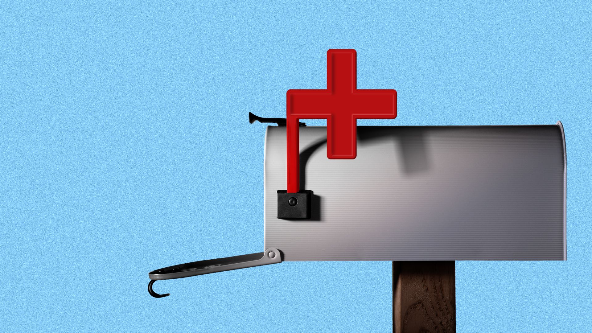 Illustration of open old fashioned mail box with the flag on the side being a red cross symbol