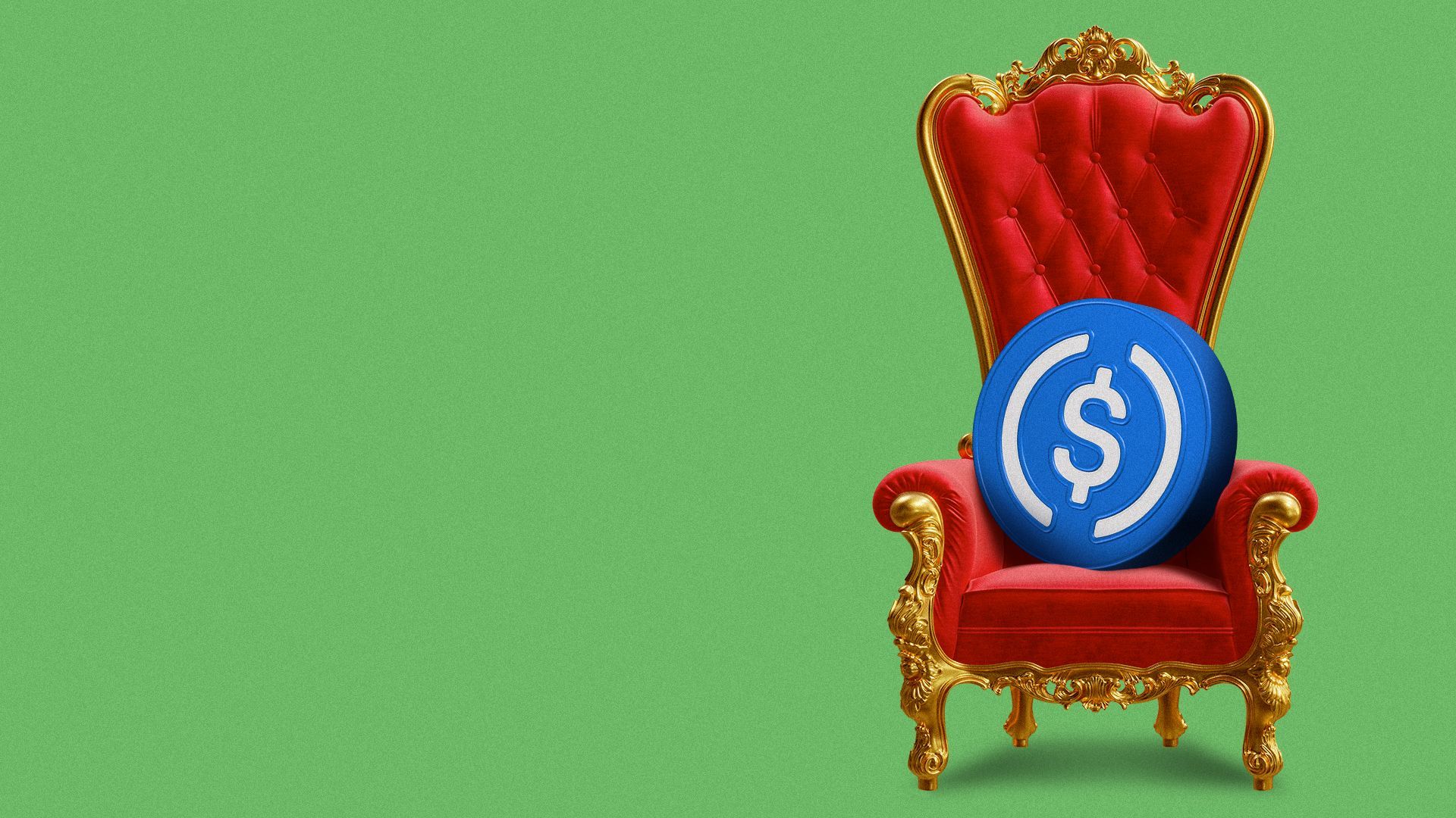 Illustration of a stablecoin on a throne.