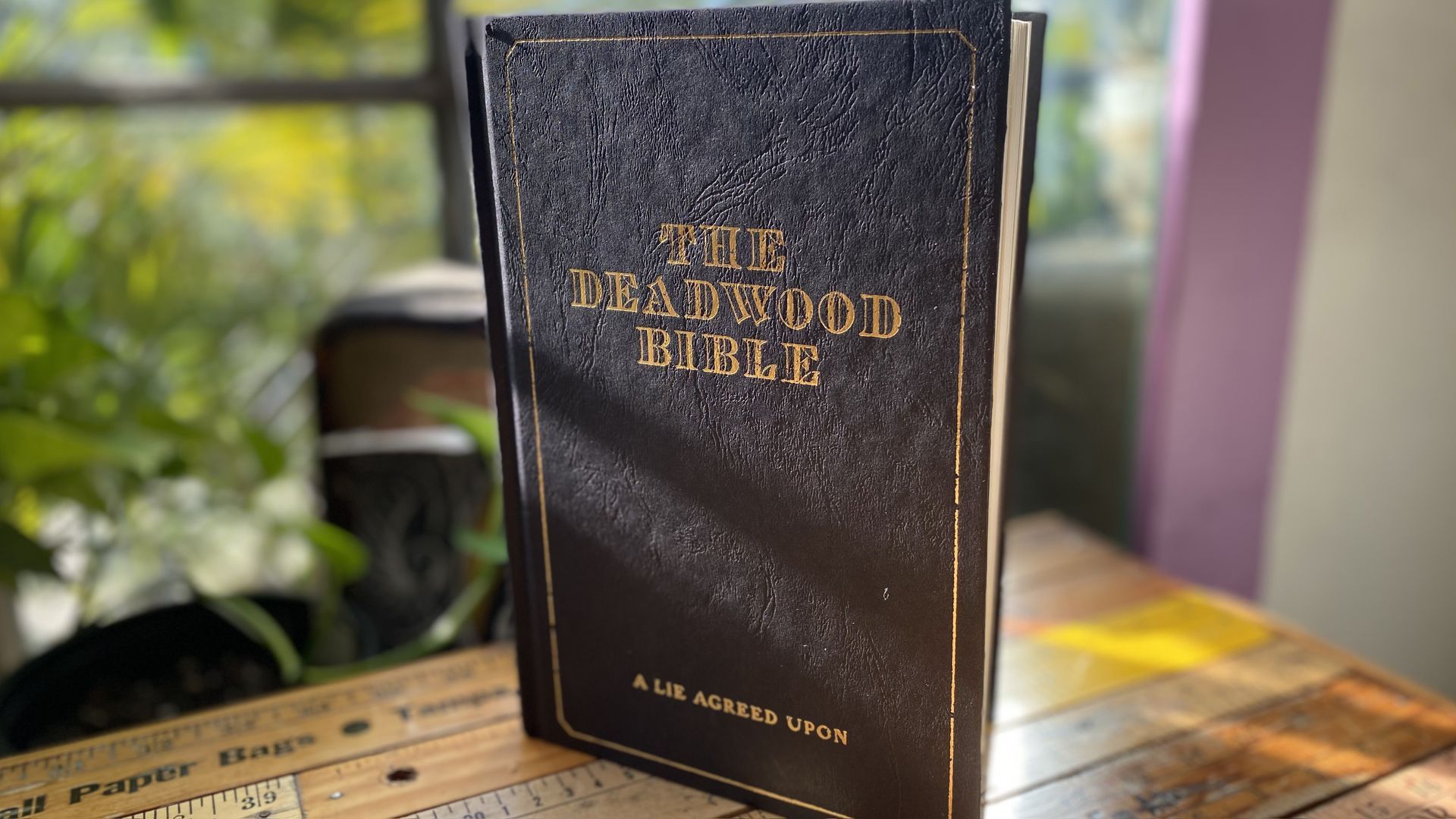 A photo of "The Deadwood Bible"'s black cover.