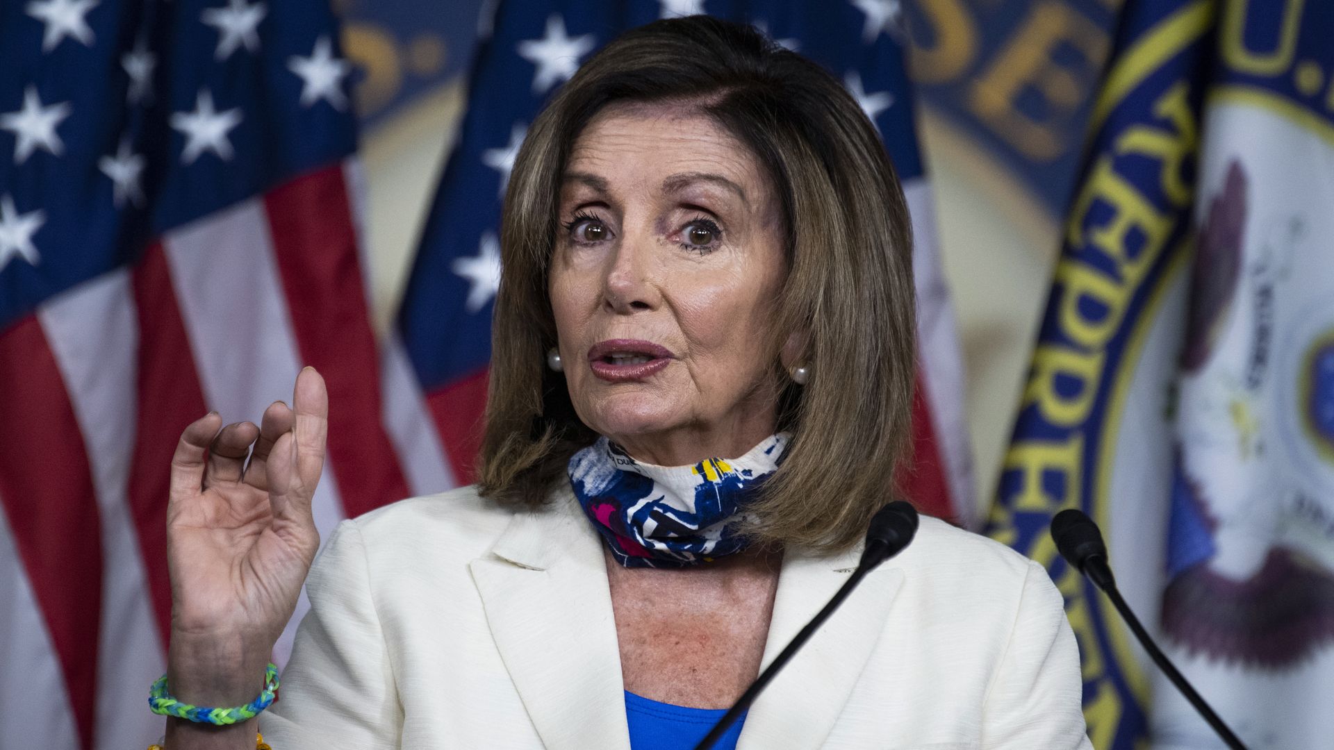 Speaker of the House Nancy Pelosi, D-Calif., conducts a news conference in the Capitol Visitor Center on Thursday, July 16