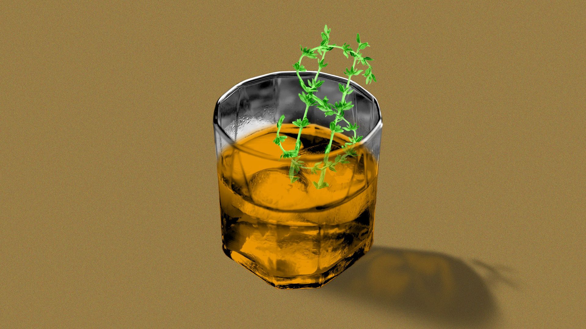 Illustration of a cocktail with a garnish shaped like a dollar sign. 