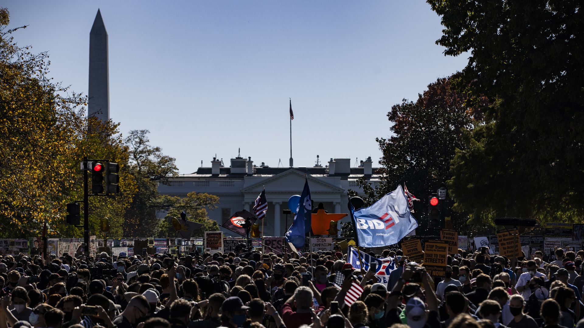 Crowds gather in front of the White House to celebrate Joe Biden's victory
