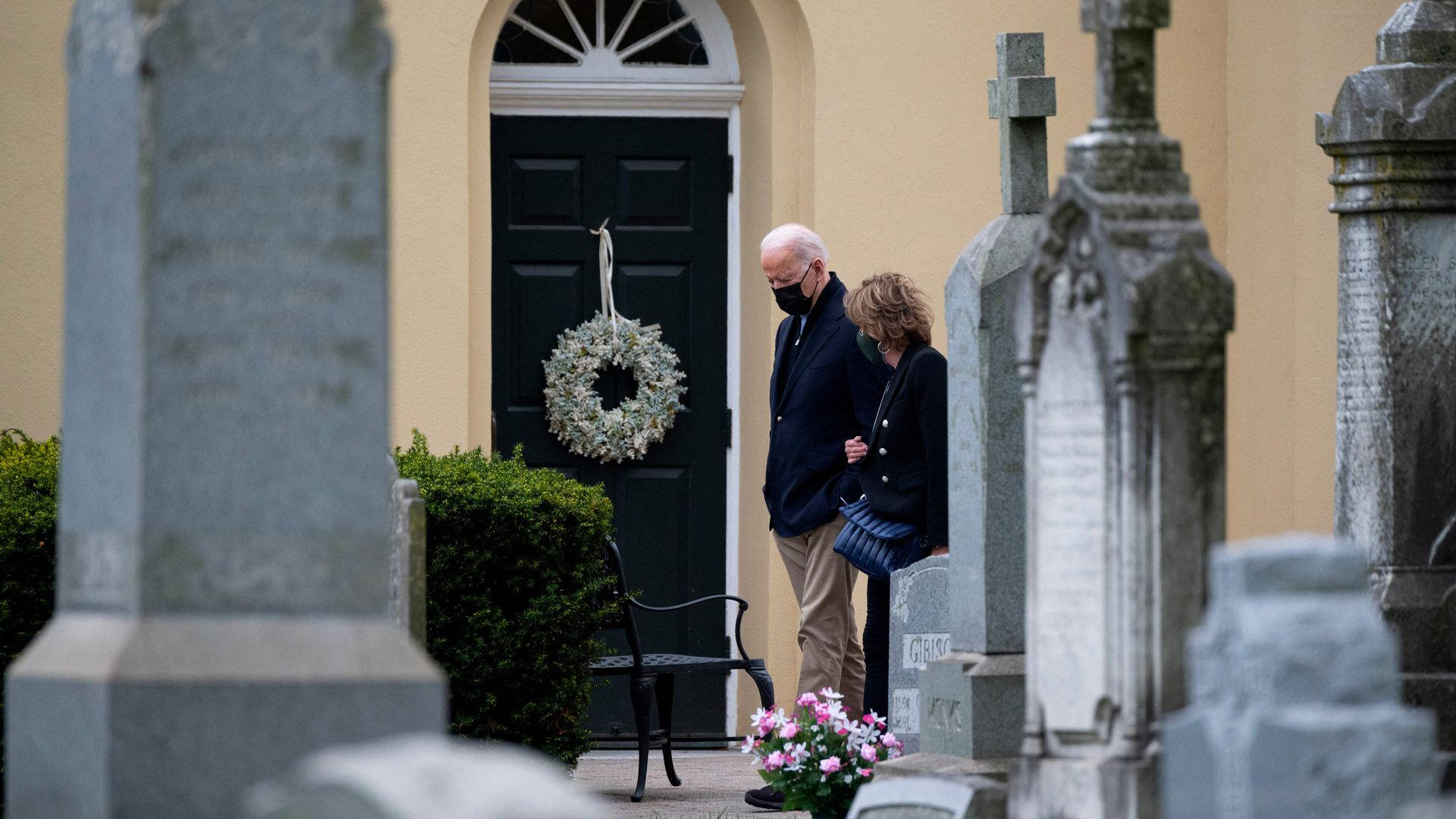 President Biden is seen walking with his sister, Valerie Biden Owens, after Mass in Delaware on Saturday.