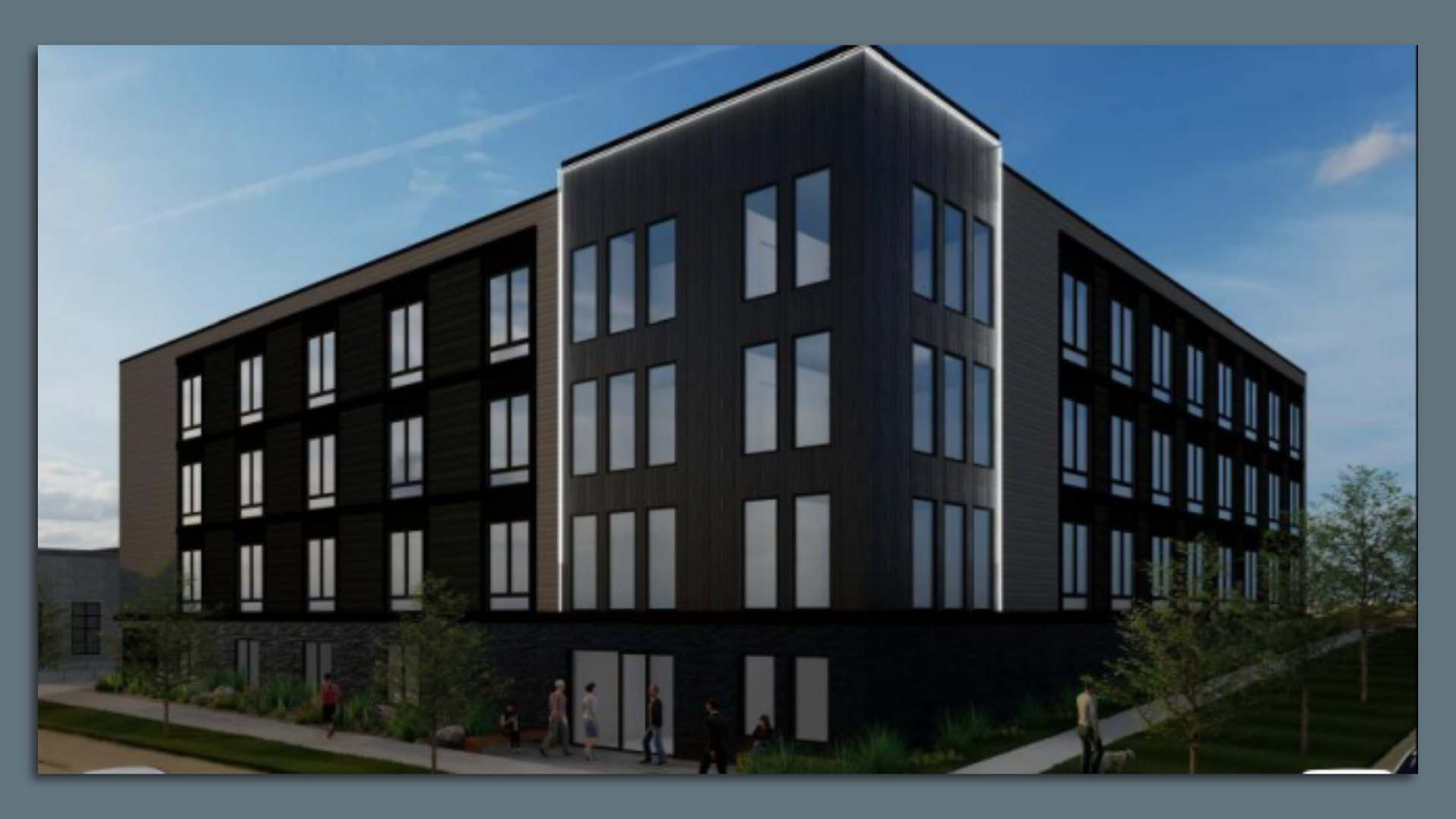 A rendering of an apartment project.