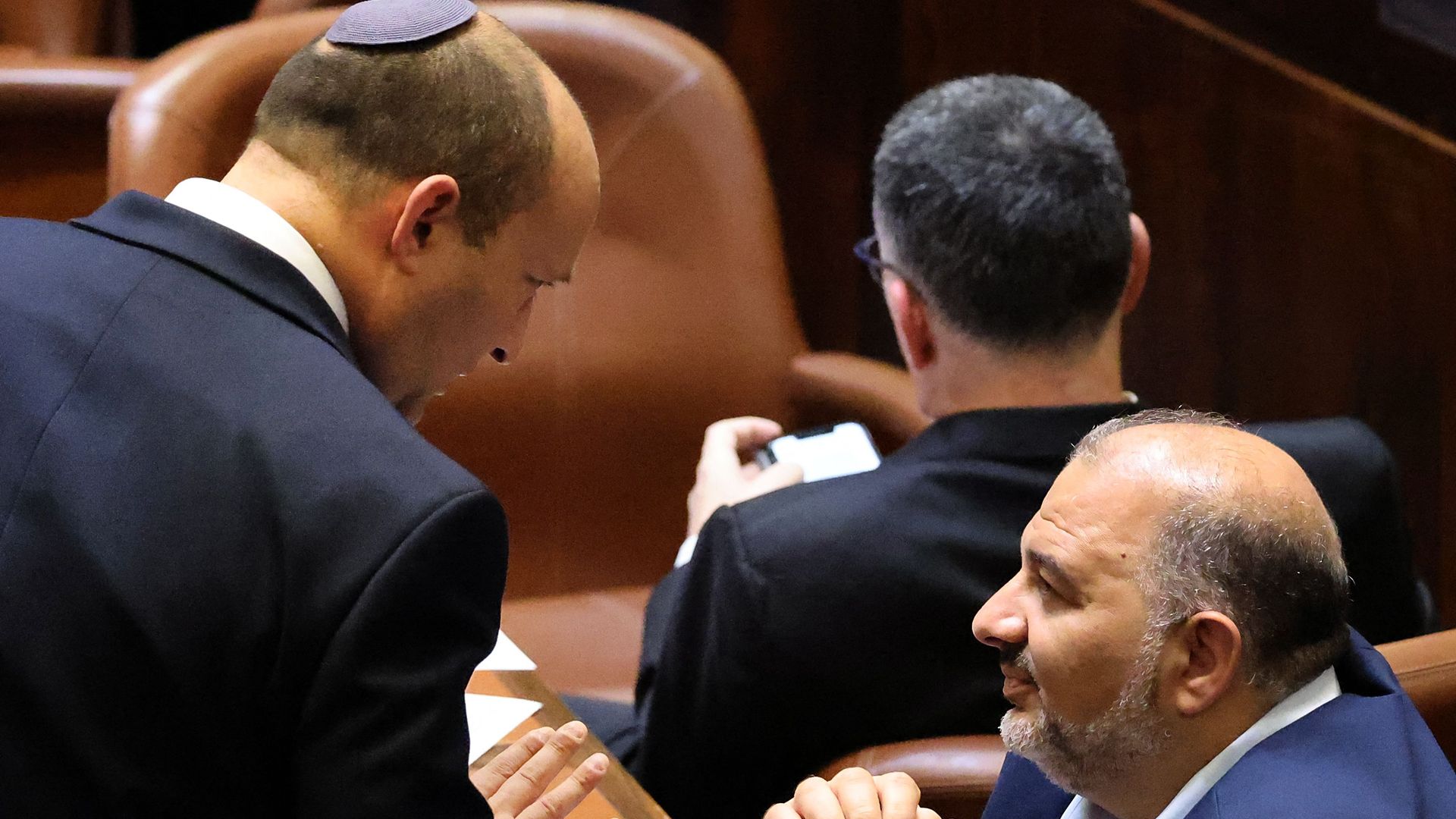 Naftali Bennett and Mansour Abbas on June 13, 2021. Photo: Emmanuel Dunand/AFP via Getty Images