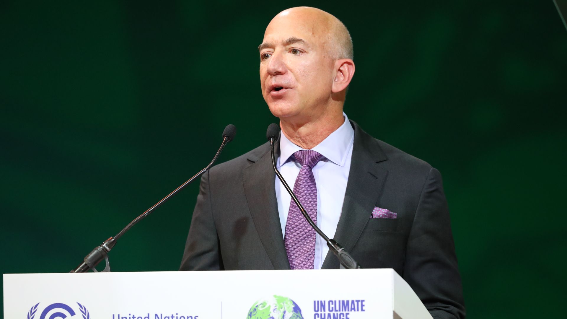  Jeff Bezos speaks during an Action on Forests and Land Use event on day three of COP26 on November 02, 2021 in Glasgow, United Kingdom. 