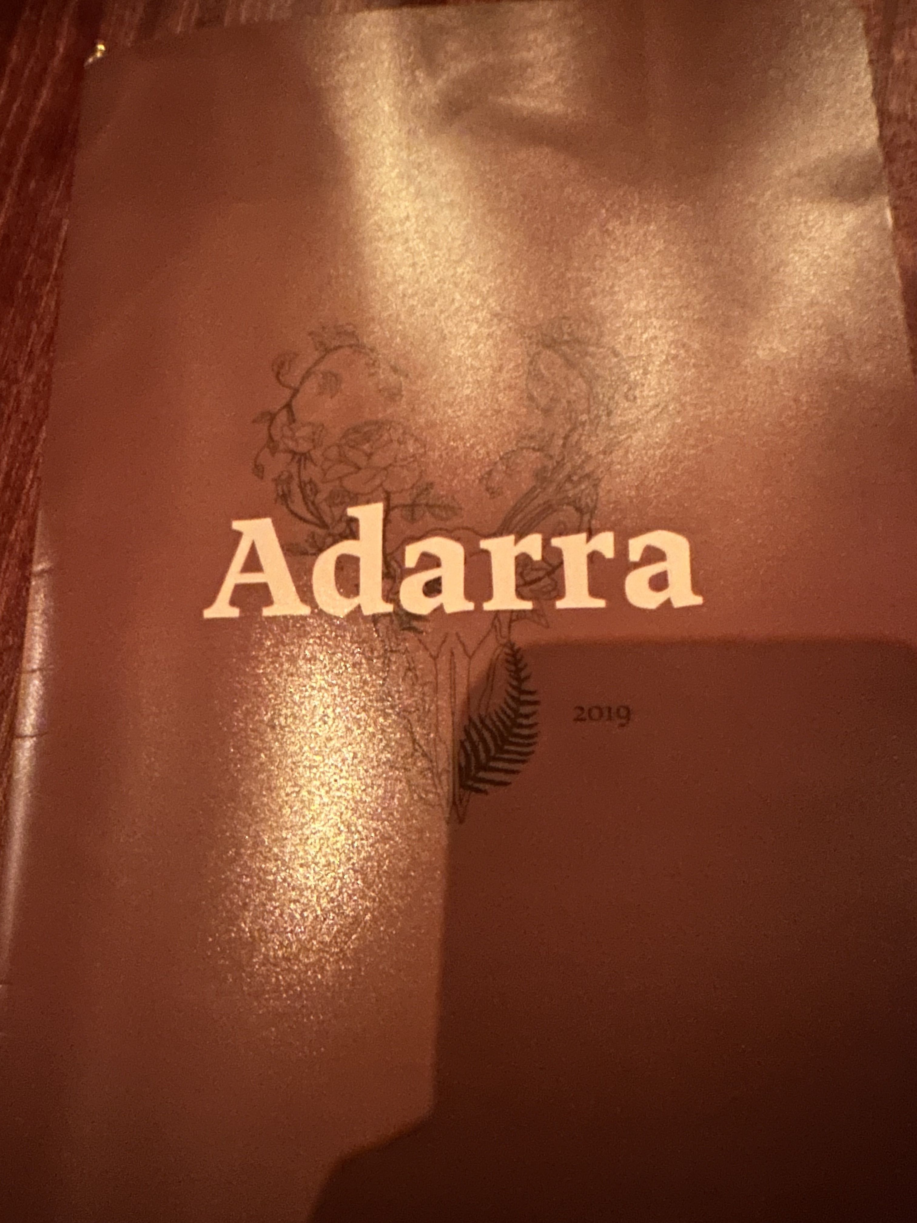 a pic of a menu that says adarra 