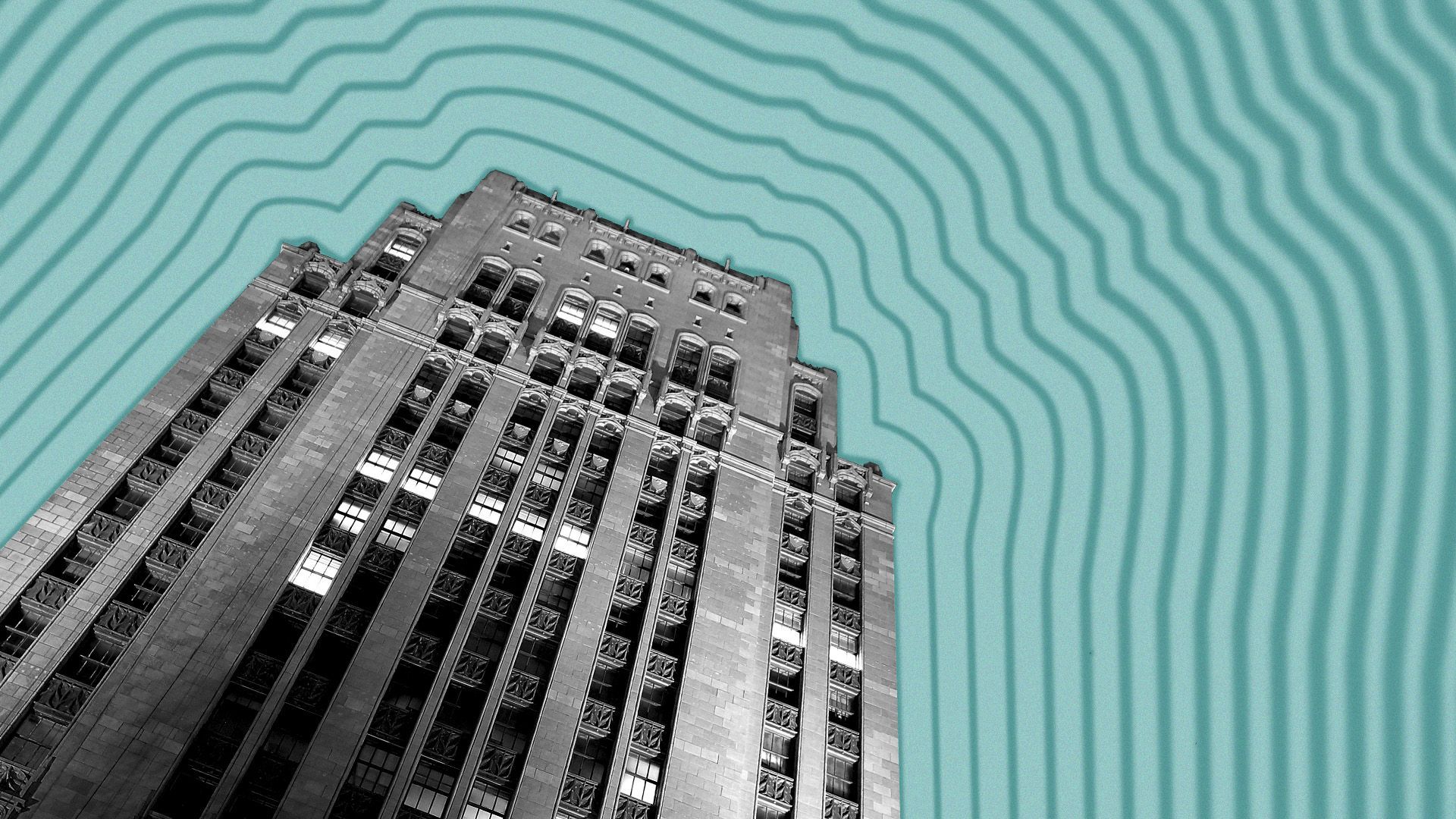 Illustration for Atlanta City Hall with lines radiating from it.