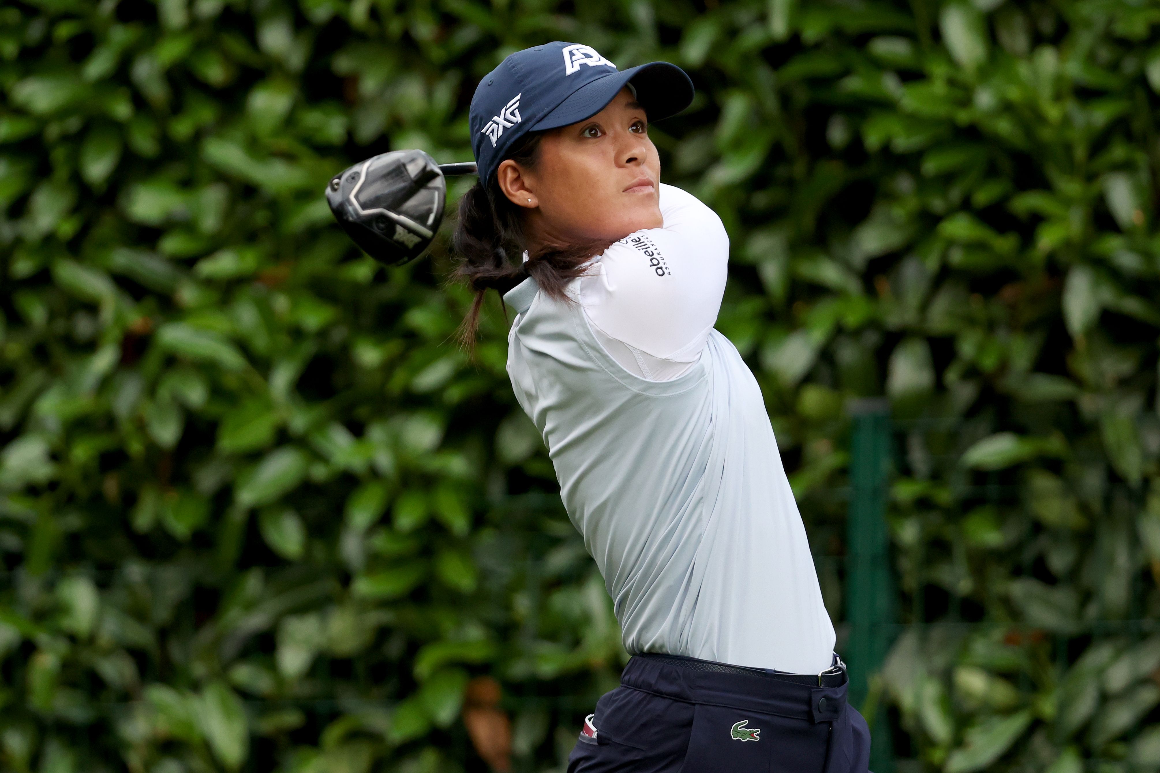 Celine Boutier of France tees off on the 10th hole during the second round of the Amundi Evian Championship at Evian Resort Golf Club on July 12, 2024 in Evian-les-Bains, France. (Photo by Matthew Lewis/Getty Images)