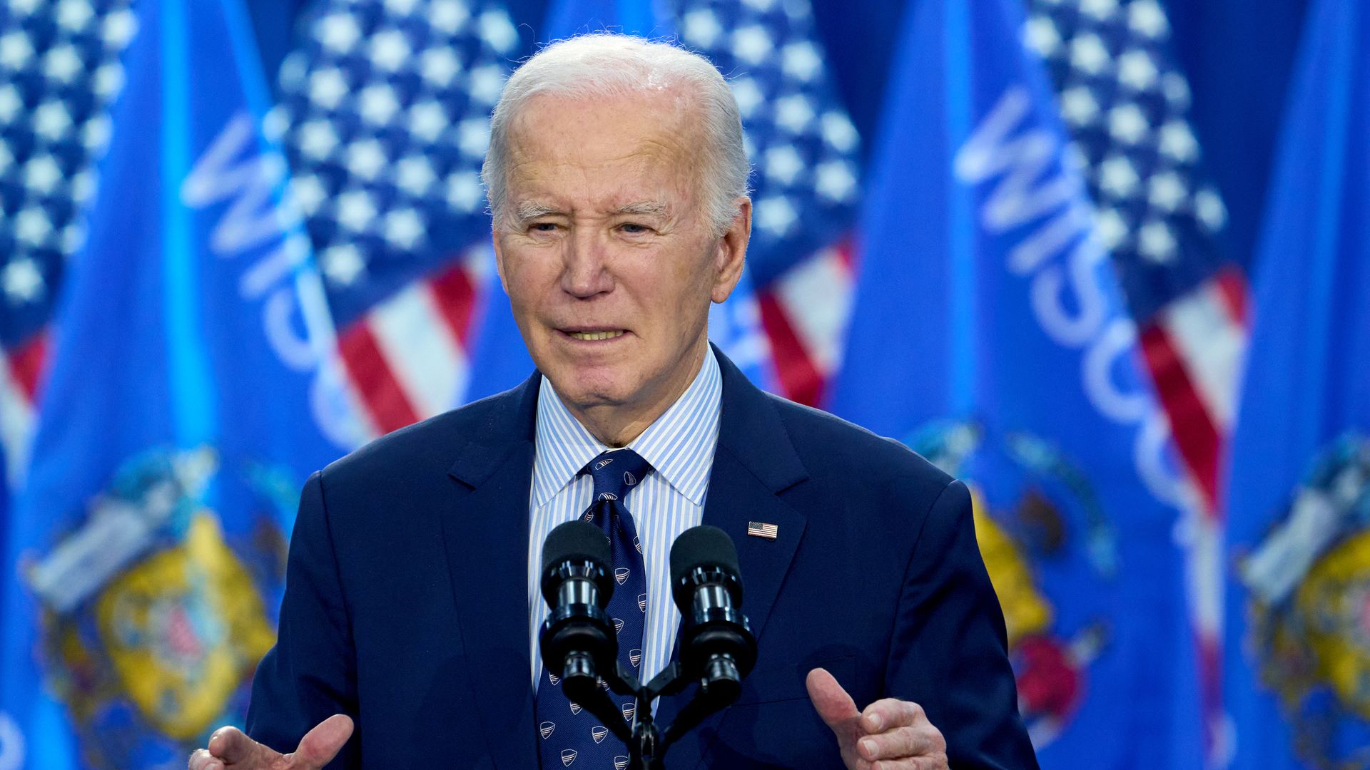 President Joe Biden speaks during an event in Madison, Wisconsin, US, on Monday, April 8, 2024.