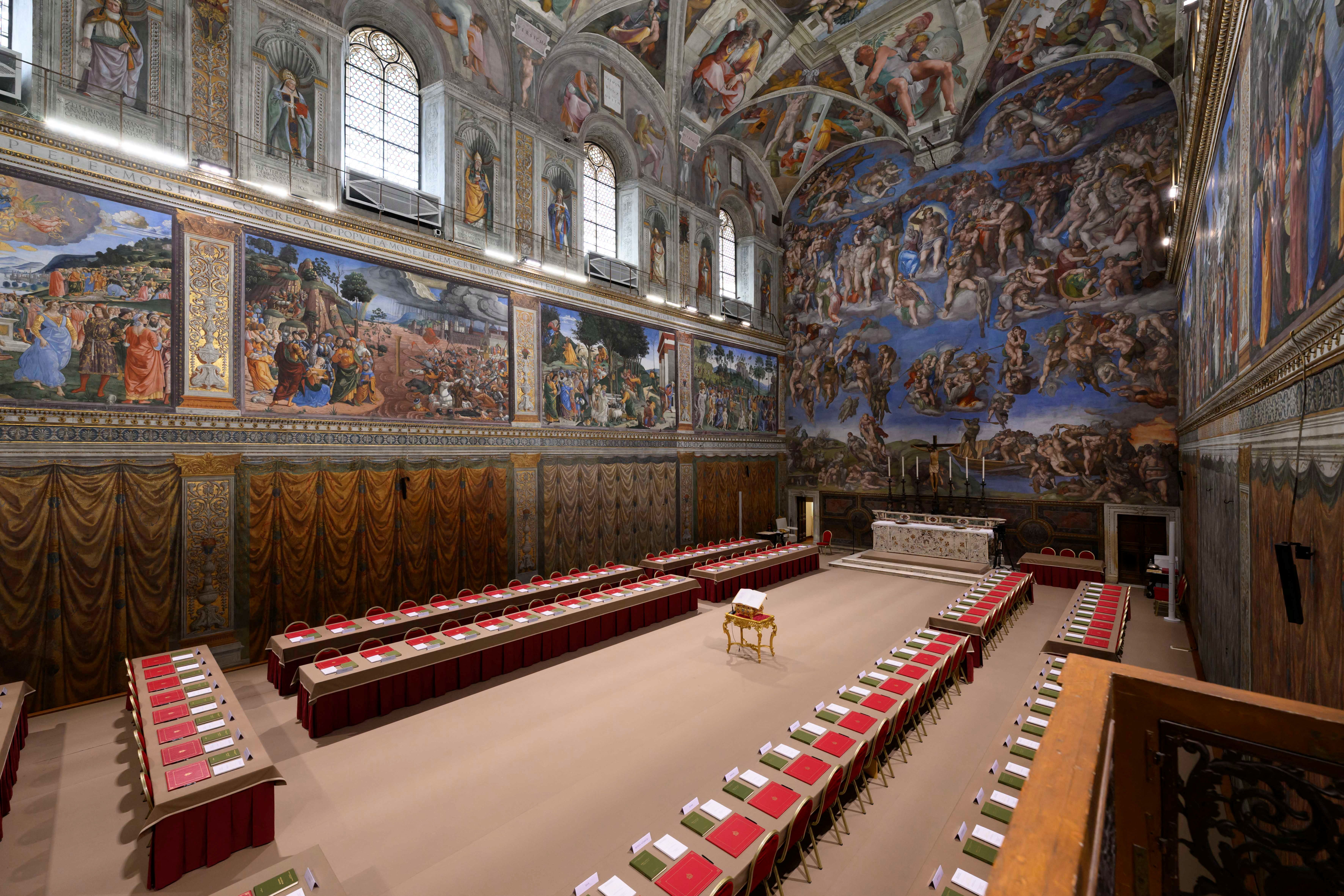 A view of the Sistine Chapel ahead of the papal conclave.