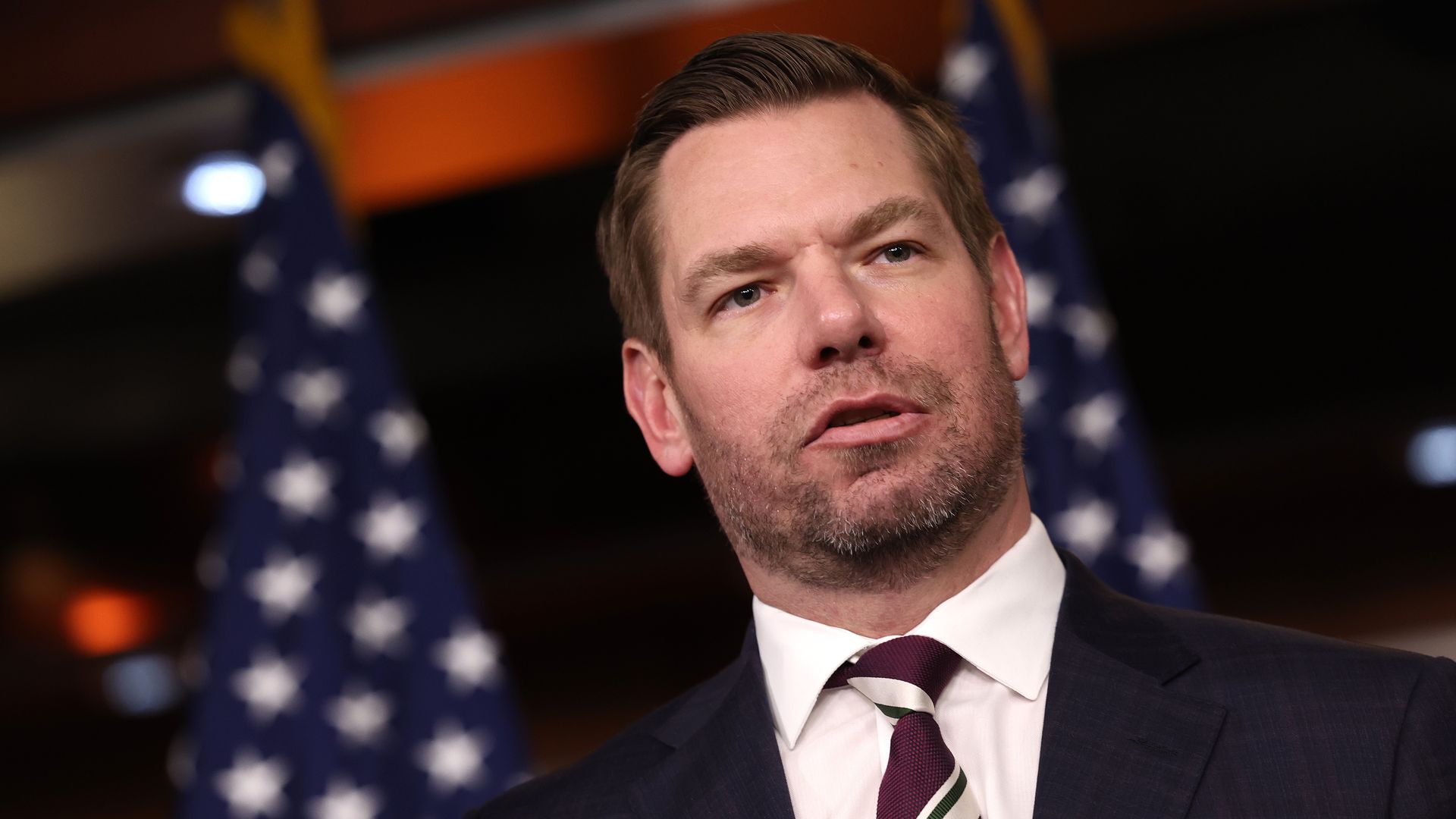  Eric Swalwell (D-CA) speaks at a press conference on committee assignments for the 118th U.S. Congress, at the U.S. Capitol Building on January 25, 2023 in Washington, DC. 