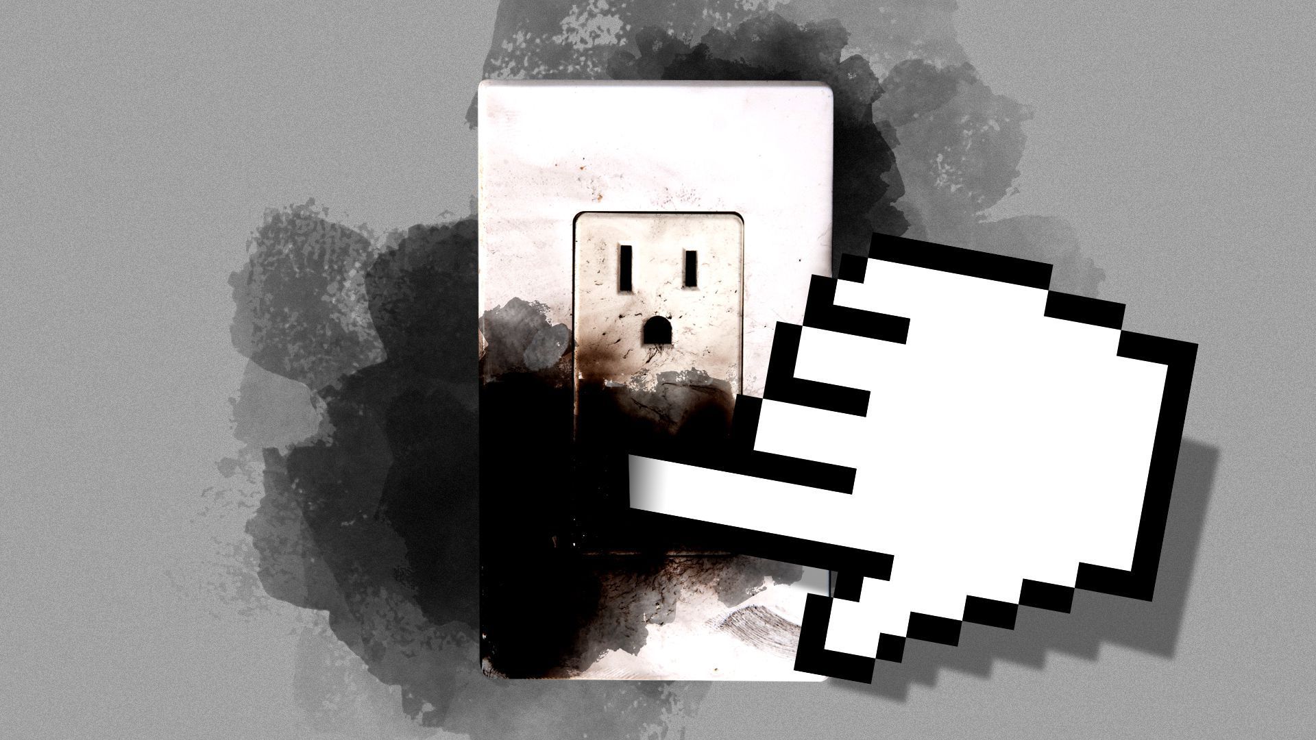 Illustration of a computer cursor on an electrical outlet.