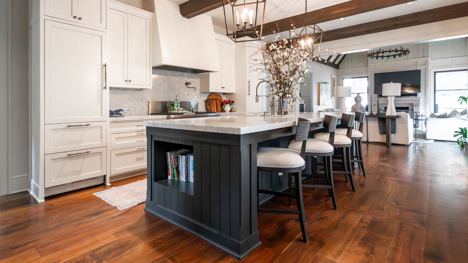 An island kitchen in a house. 