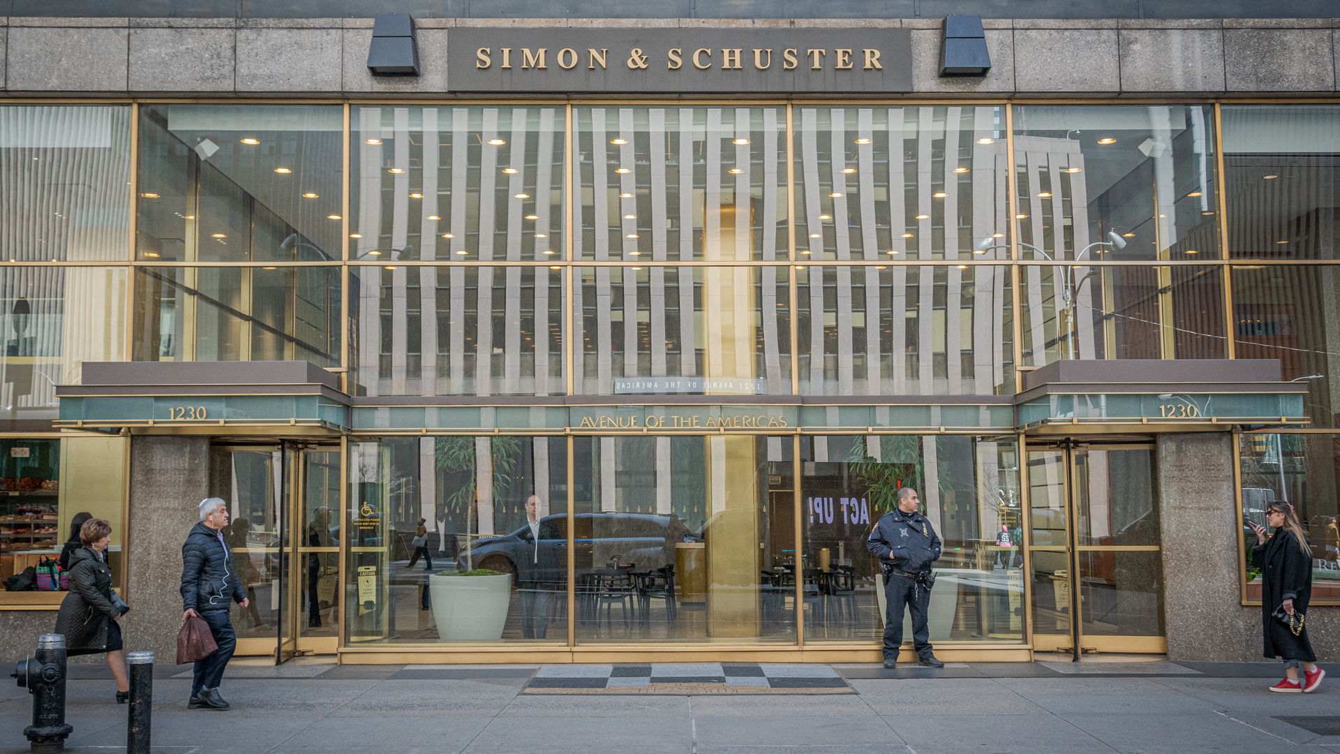 Main entrance to the Simon & Schuster Headquarters building in Manhattan.