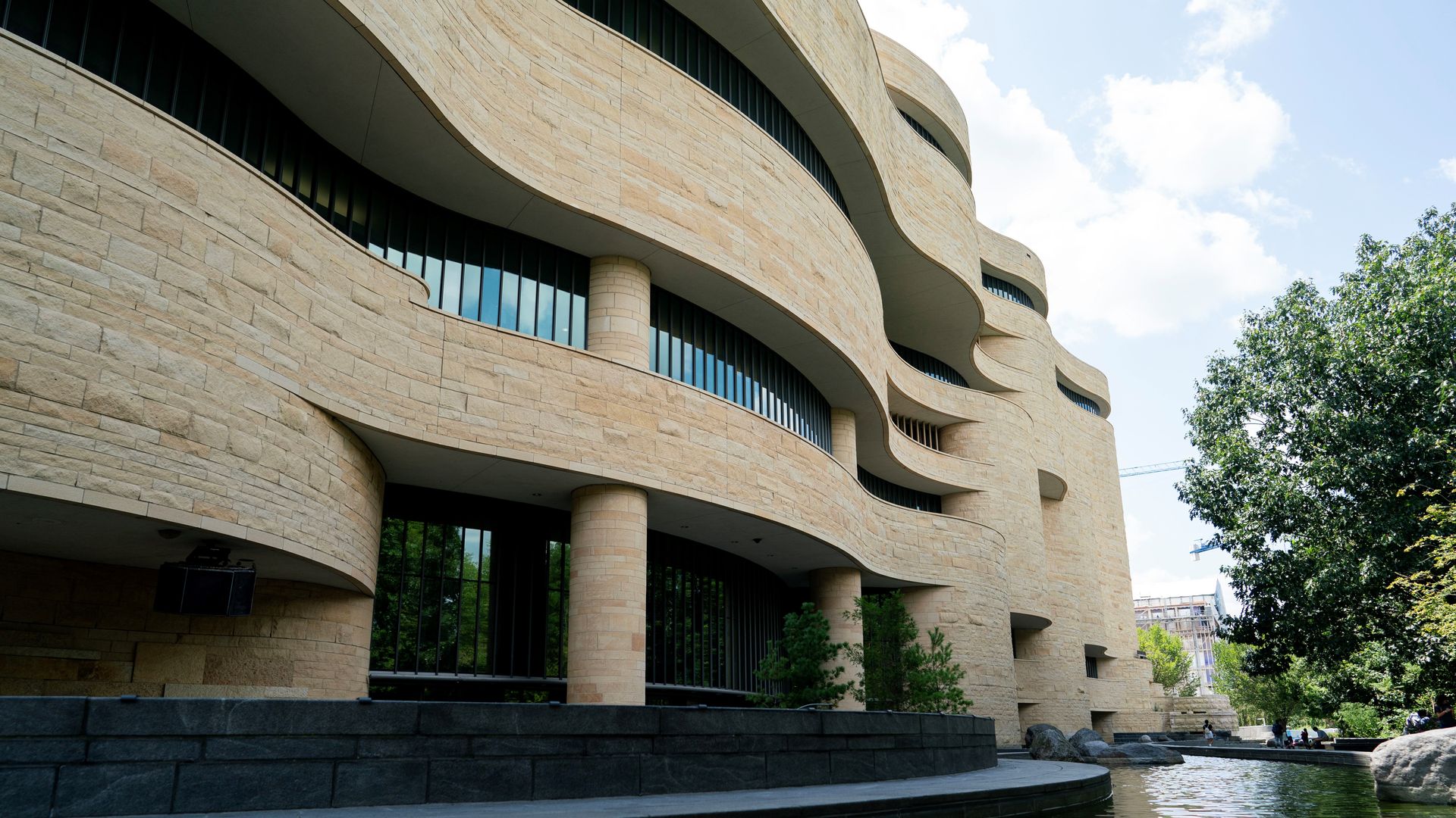 A photo showing the stone exterior of the National Museum of the American Indian in Washington, D.C.