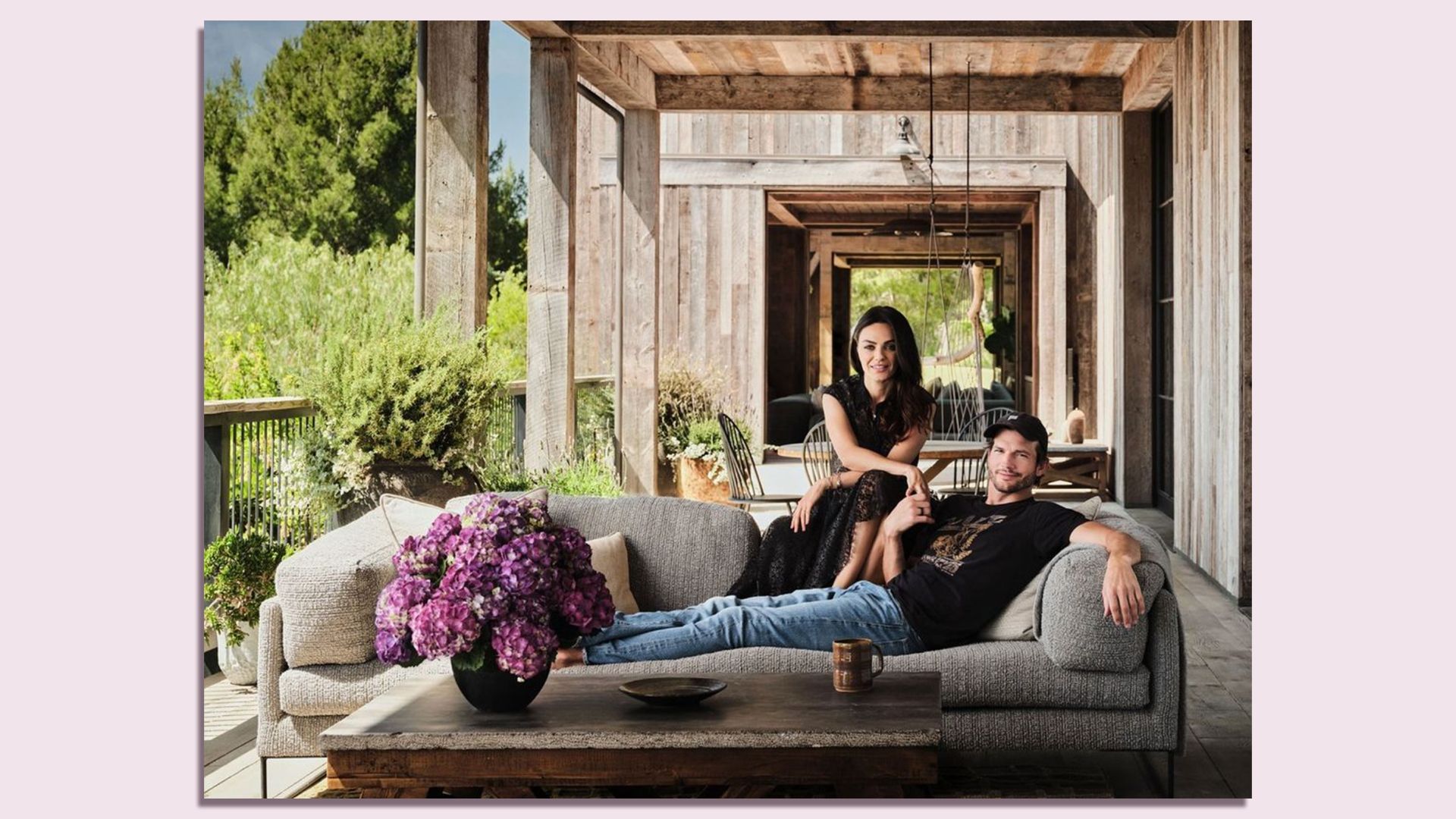 Ashton Kutcher and Mila Kunis in their farmhouse.