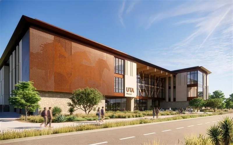 A rendering of a building with UTA written on the front facade 