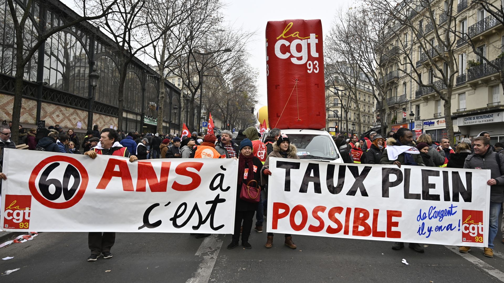 People demonstrating during France's general strike 