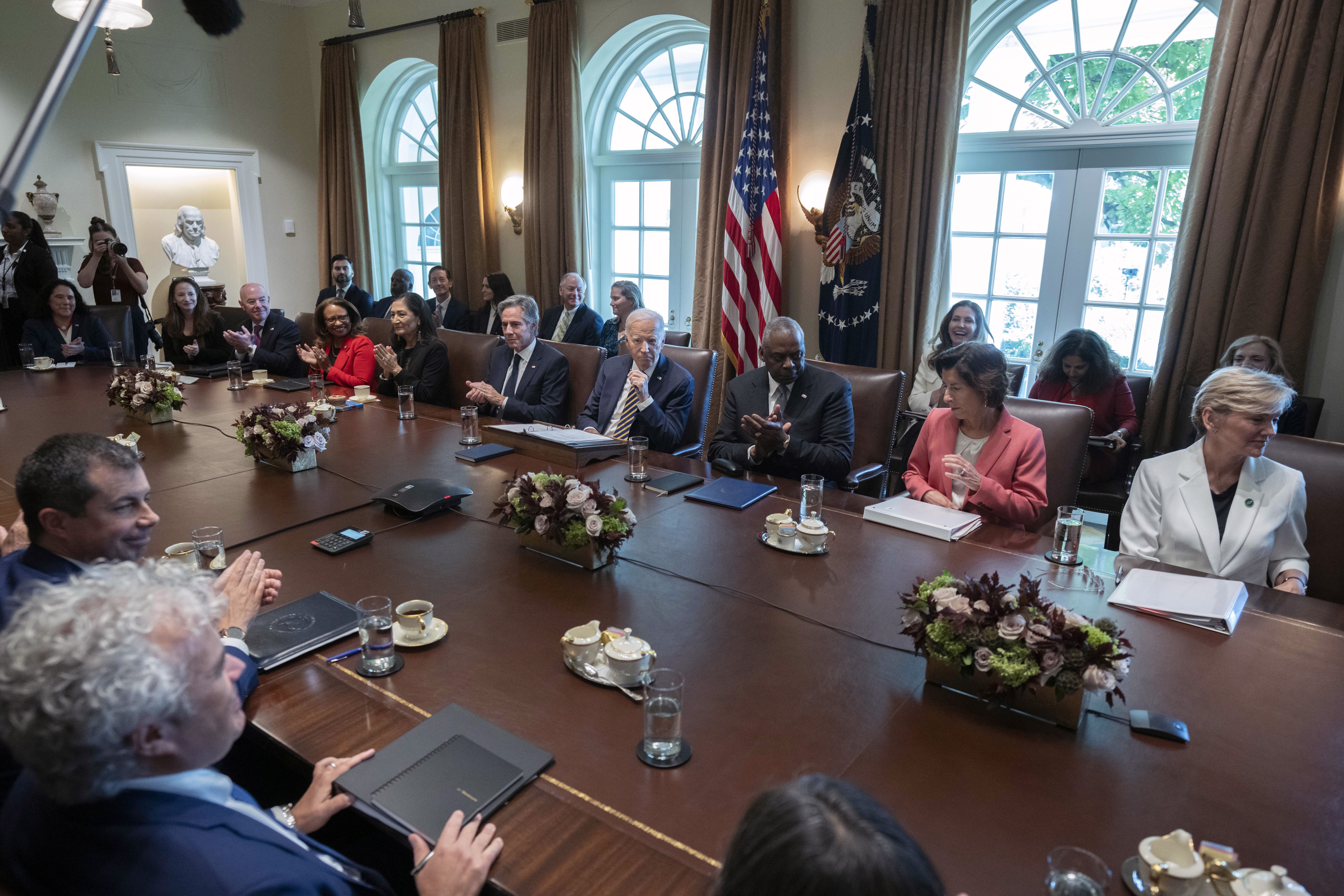President Biden on Friday held his first formal Cabinet meeting in 11 months.